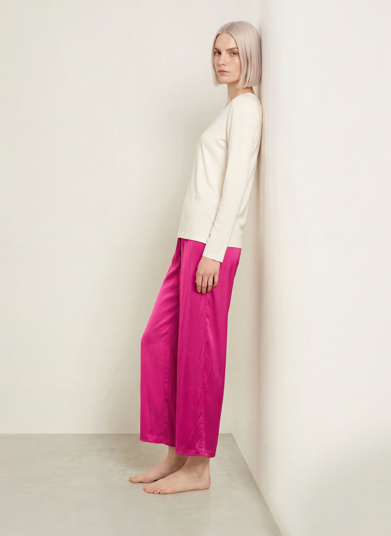 ESSENZA Pyjamabroek IDA UNI van satijn: FUCHSIA