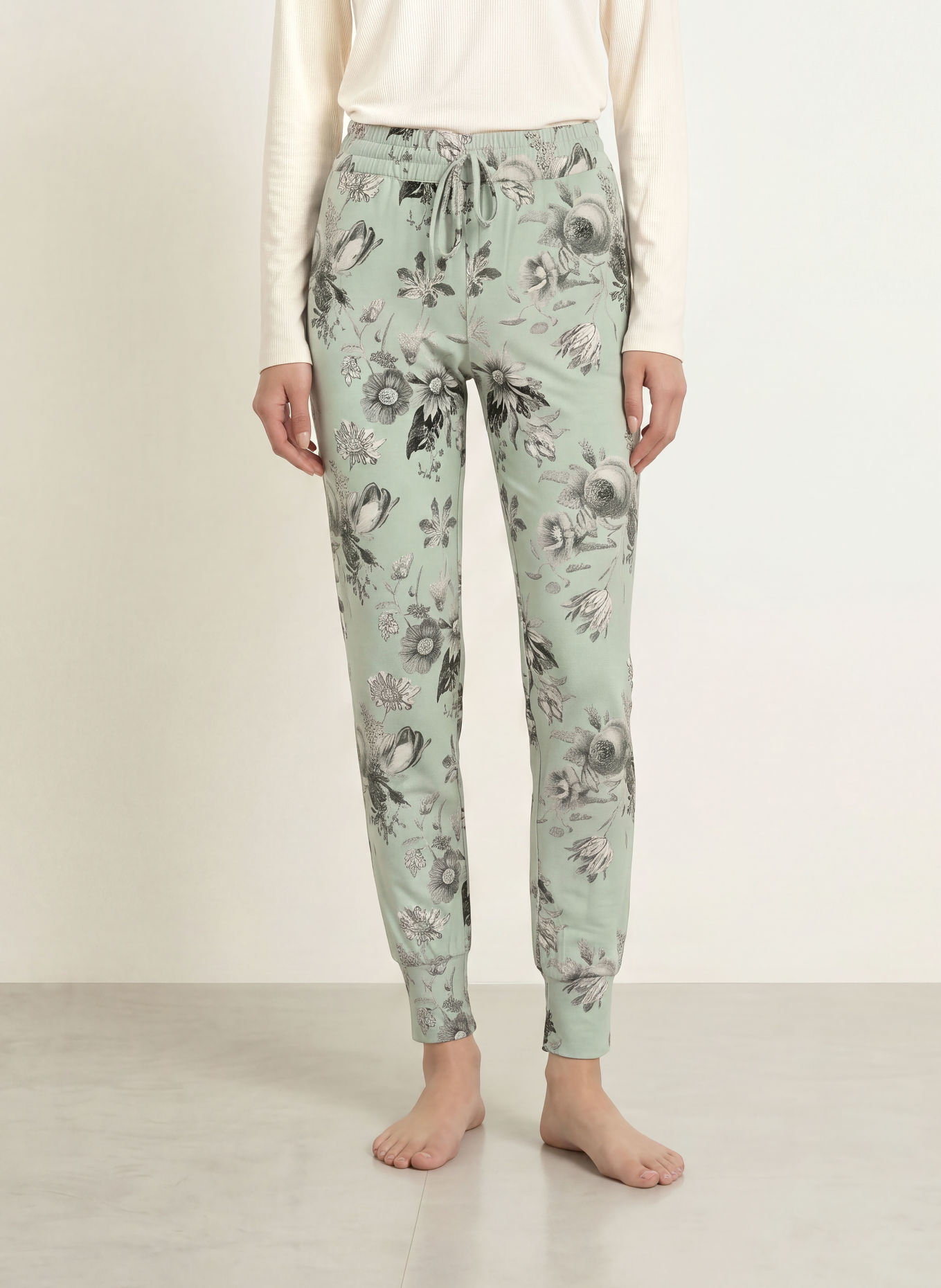 ESSENZA Pyjamabroek JULES FLOREAN van jersey: MINT / WIT