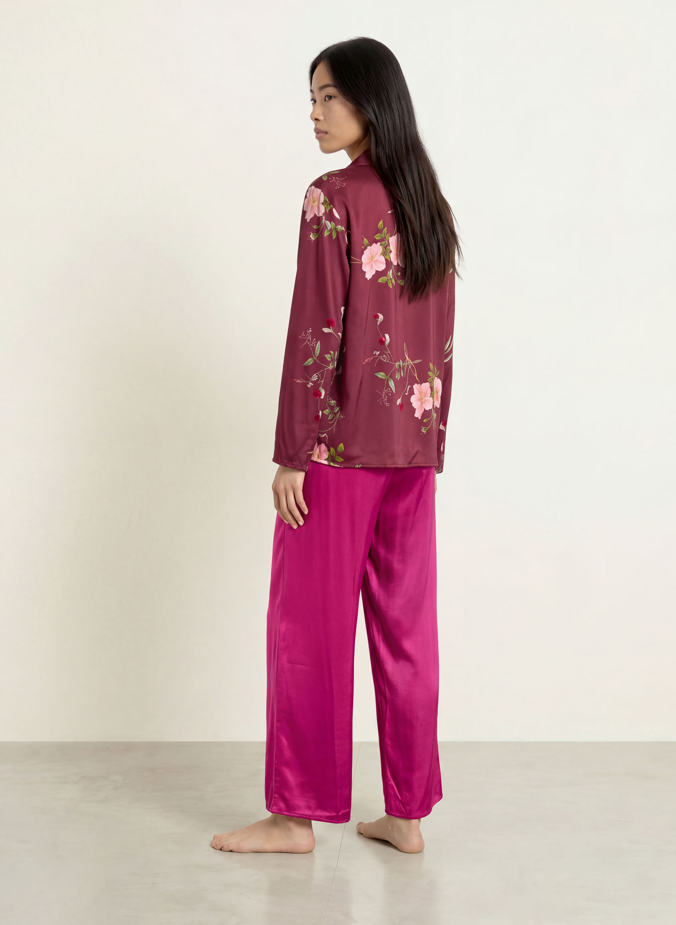 ESSENZA Haut de pyjama ELODIE MAREN en satin: ROUGE FONCÉ / ROSE / VERT