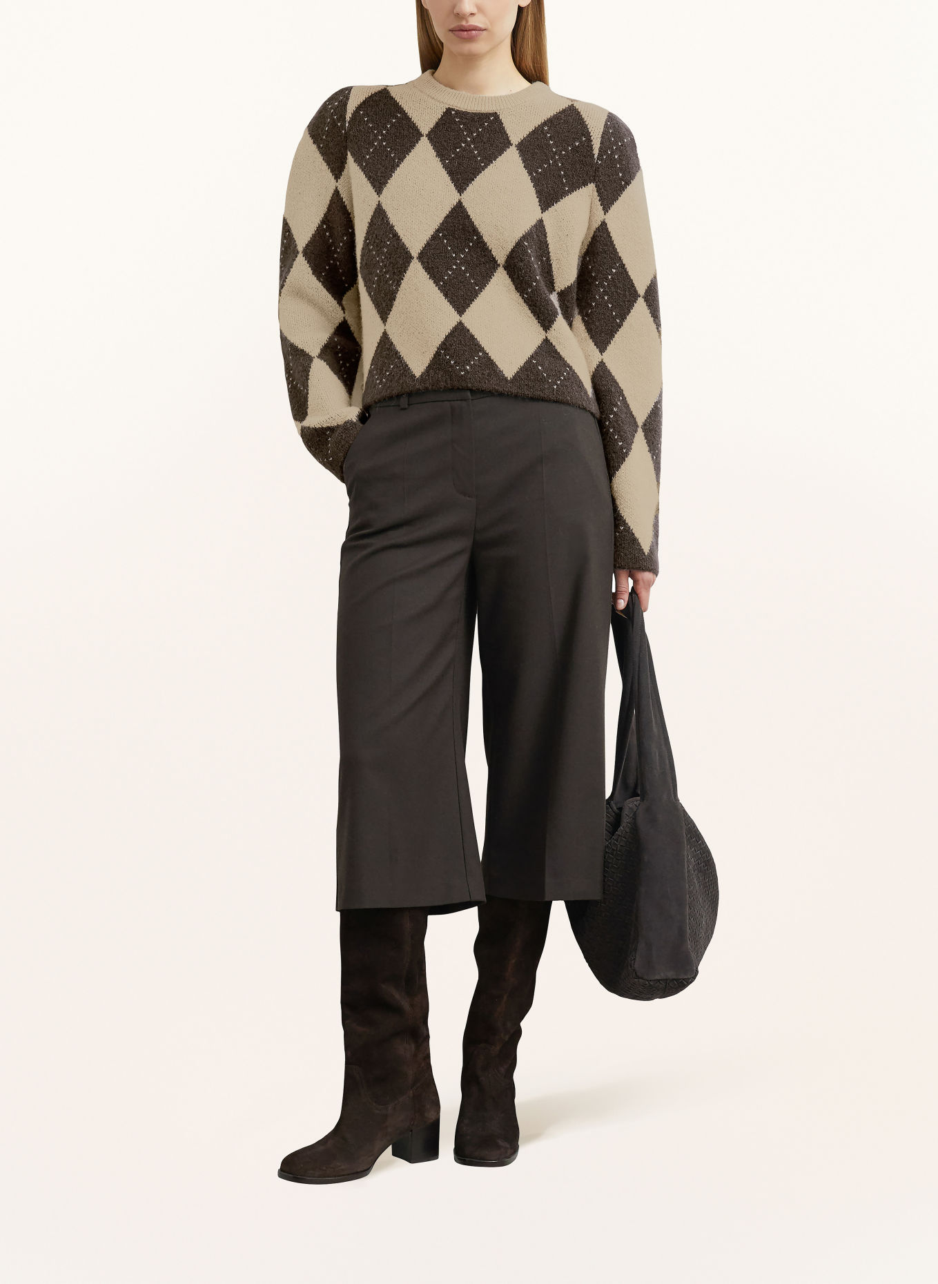COMMA Pullover: DUNKELBRAUN / BEIGE