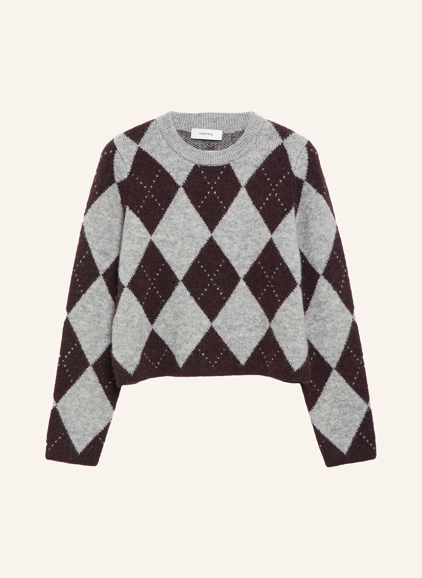 COMMA Sweater: GRAY / DARK RED