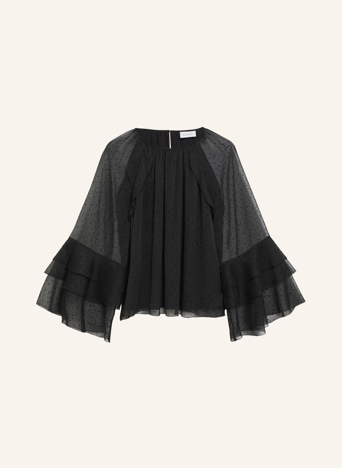 COMMA Blusenshirt mit Volants: SCHWARZ