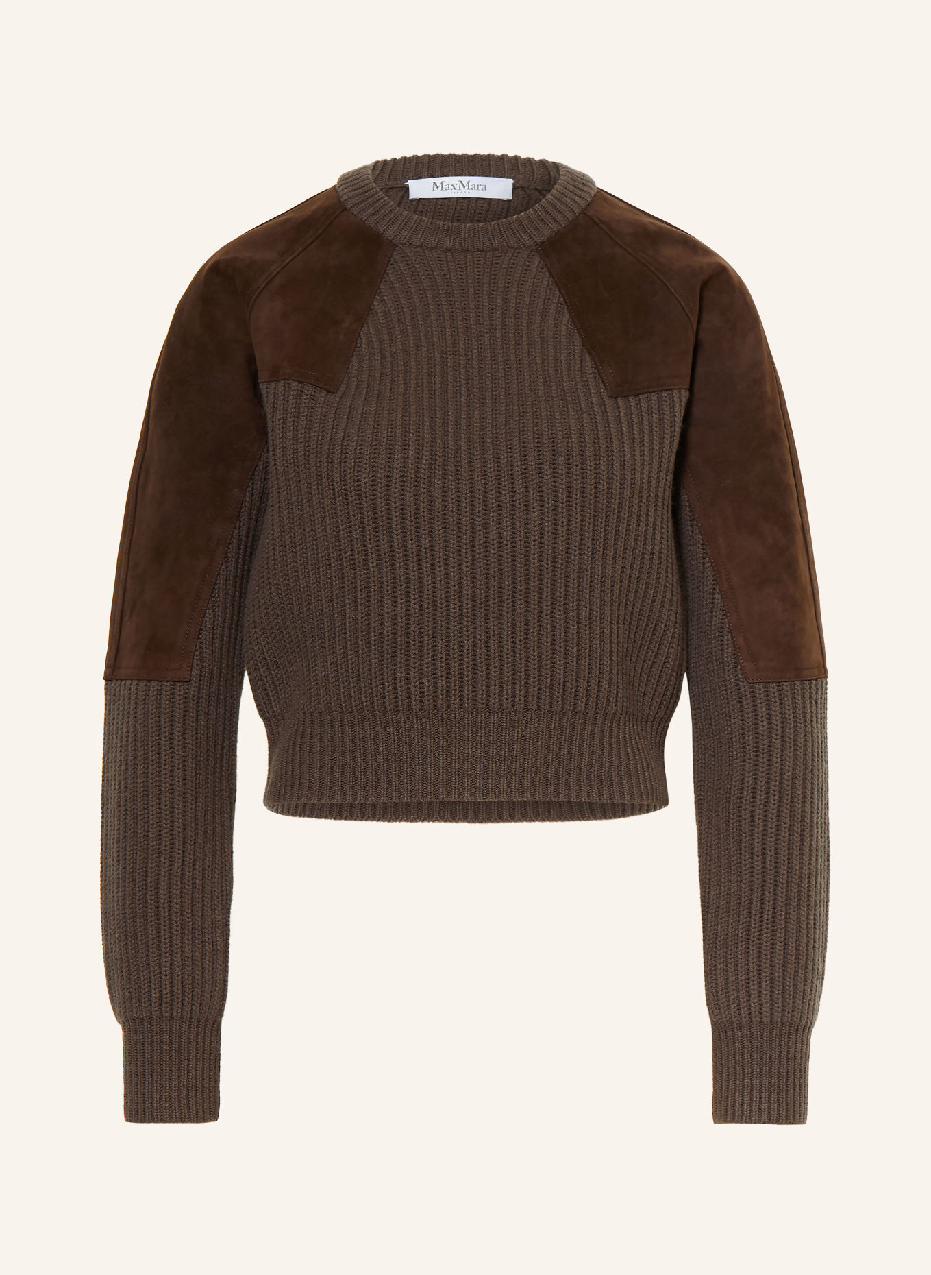 Max Mara Pullover TROPICO mit Leder: DUNKELBRAUN