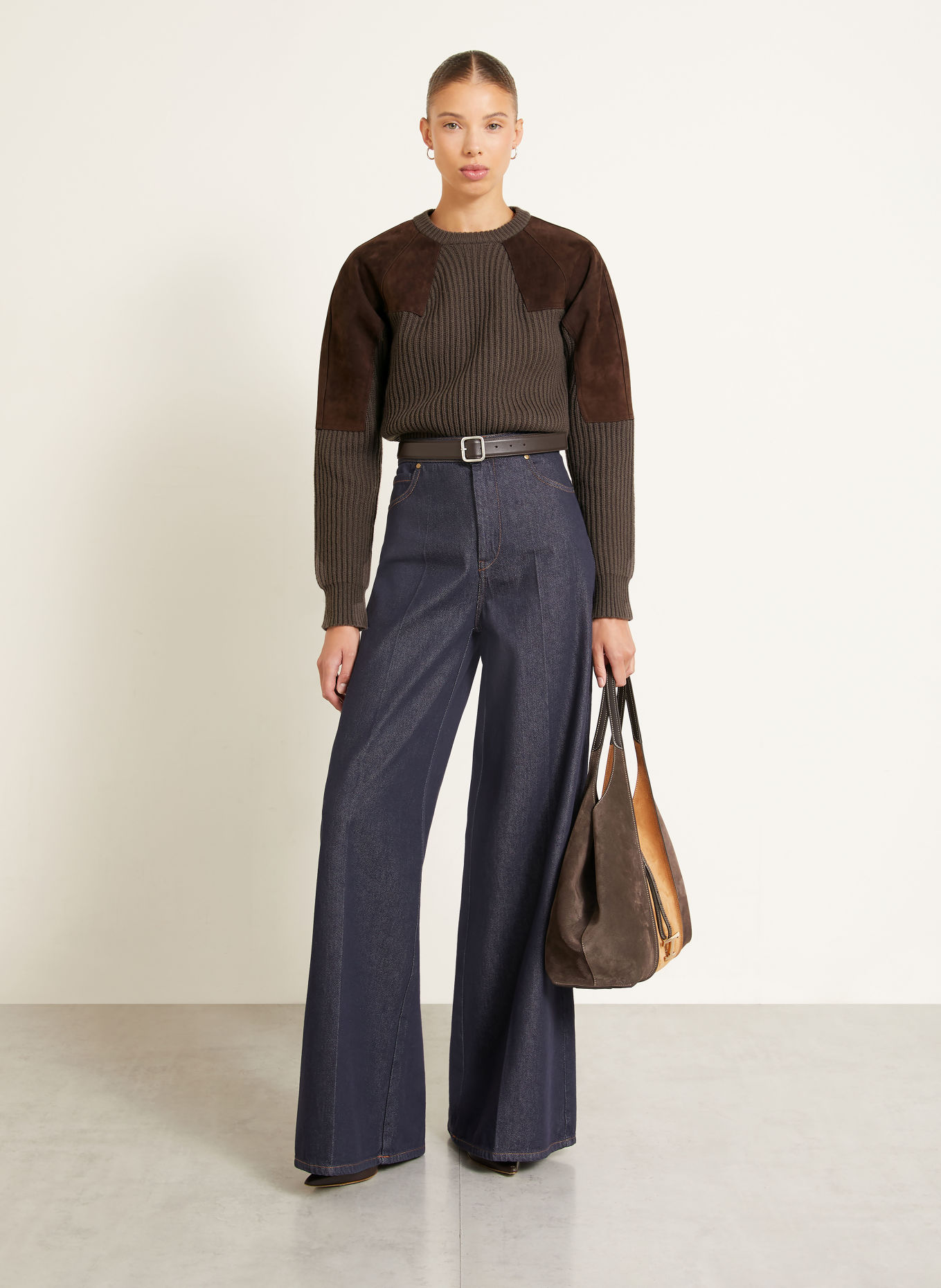 Max Mara Pullover TROPICO mit Leder: DUNKELBRAUN