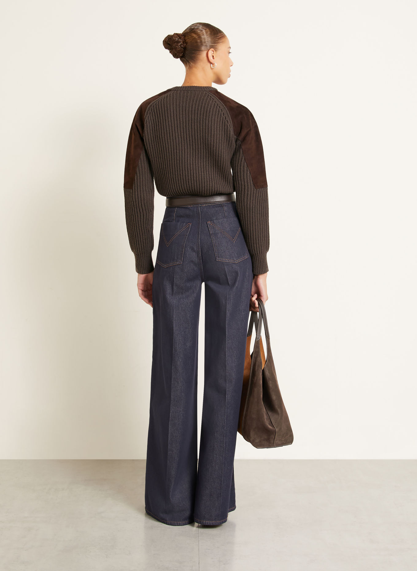 Max Mara Pullover TROPICO mit Leder: DUNKELBRAUN