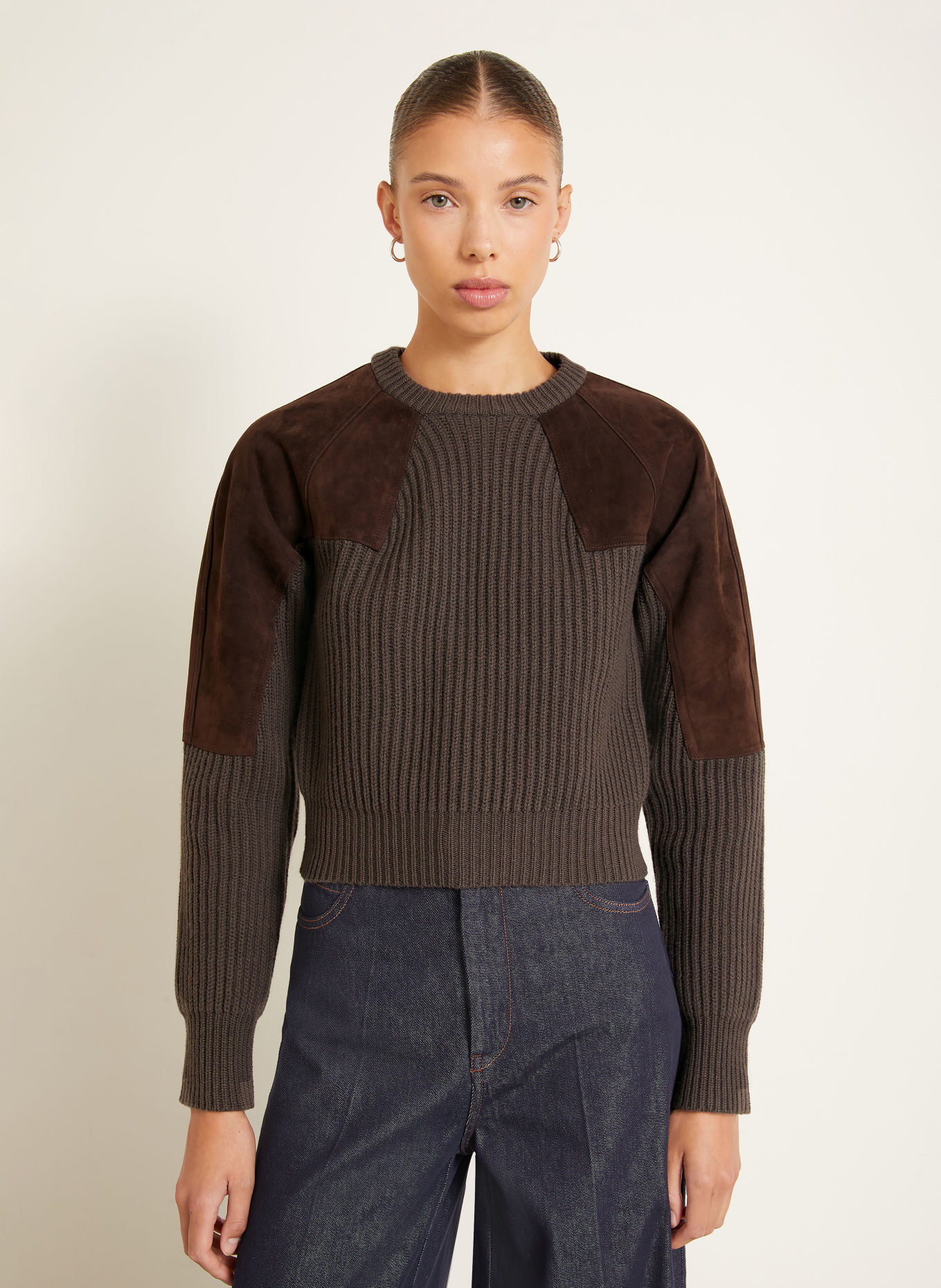 Max Mara Pullover TROPICO mit Leder: DUNKELBRAUN
