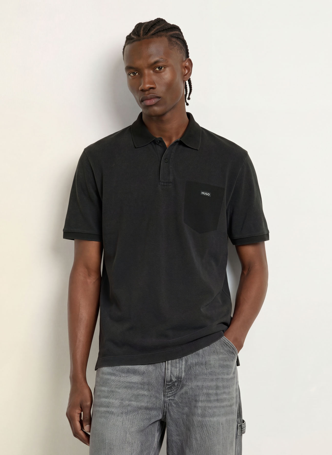 HUGO Piqué-poloshirt NEMIN: ZWART