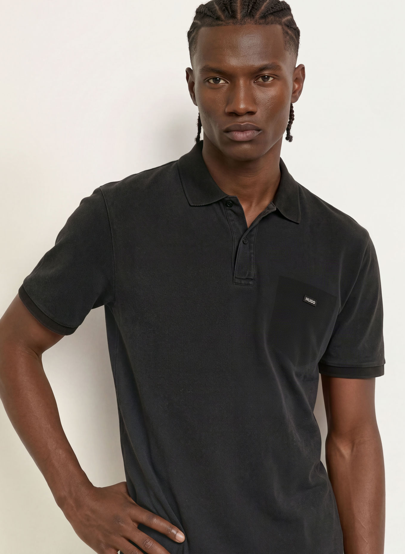 HUGO Piqué-poloshirt NEMIN: ZWART