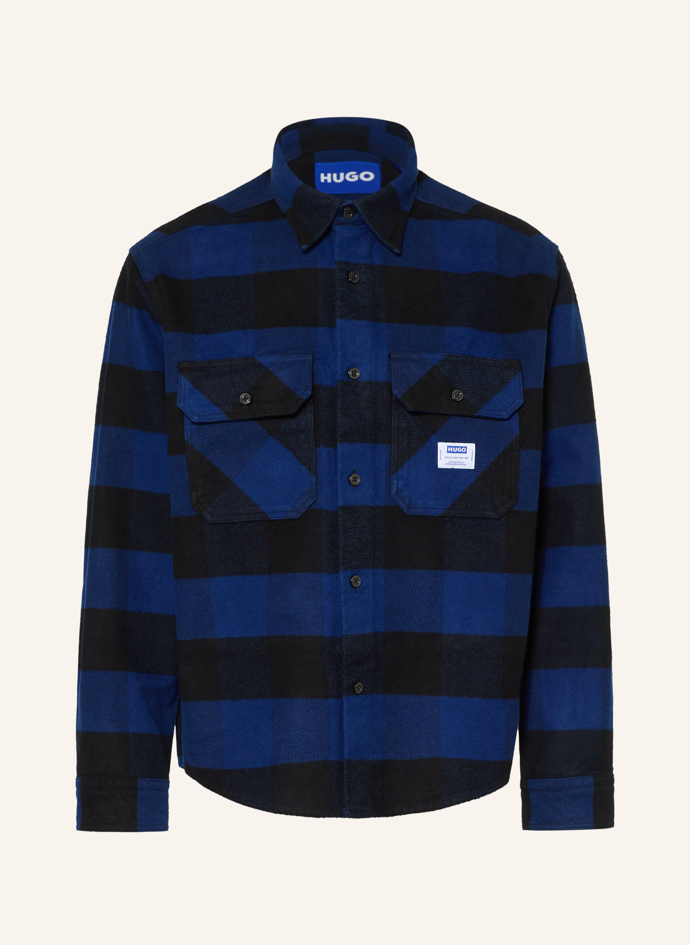HUGO Flanellhemd EBOLT Oversized Fit: BLAU / SCHWARZ