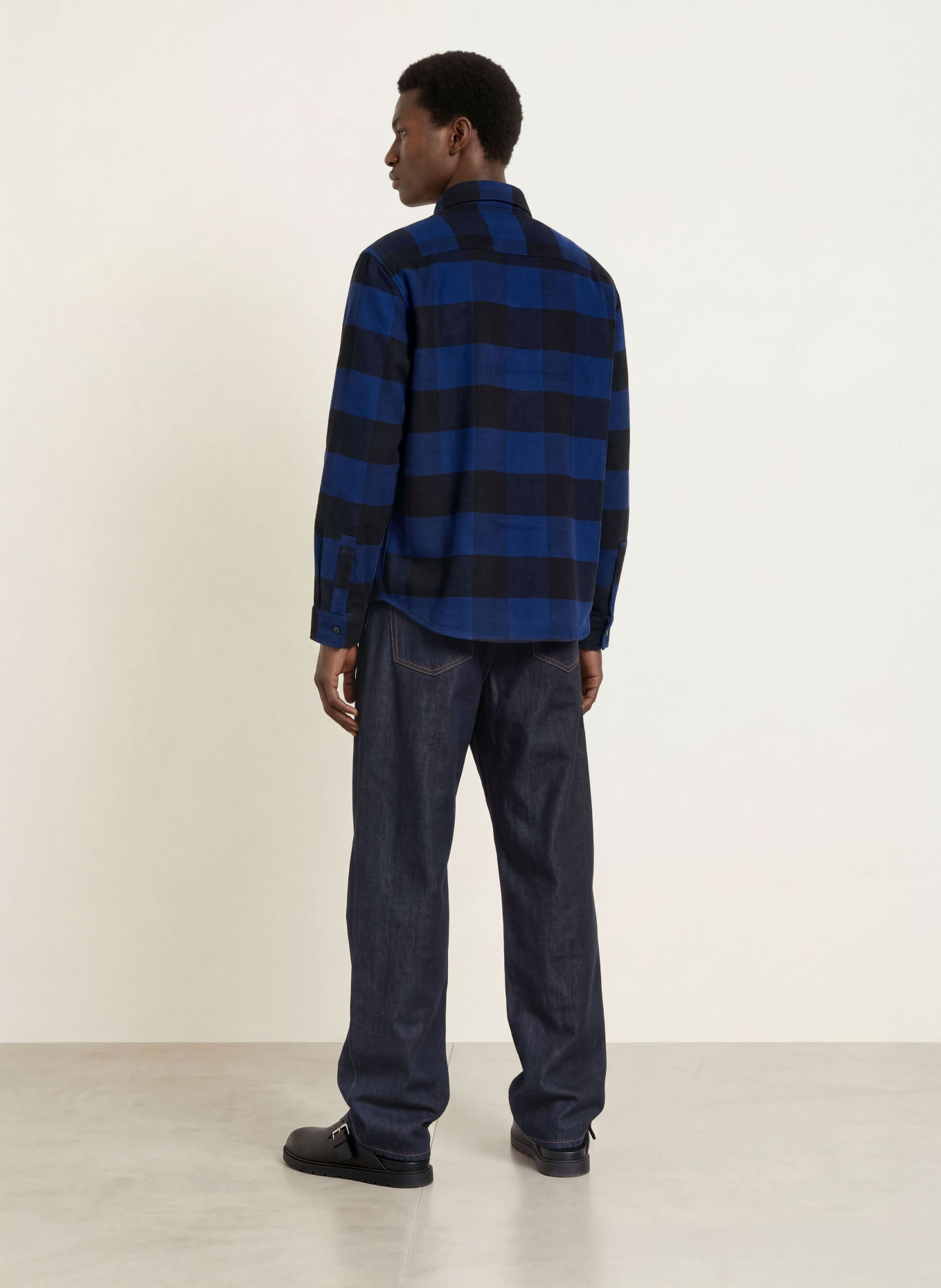 HUGO Flanellhemd EBOLT Oversized Fit: BLAU / SCHWARZ