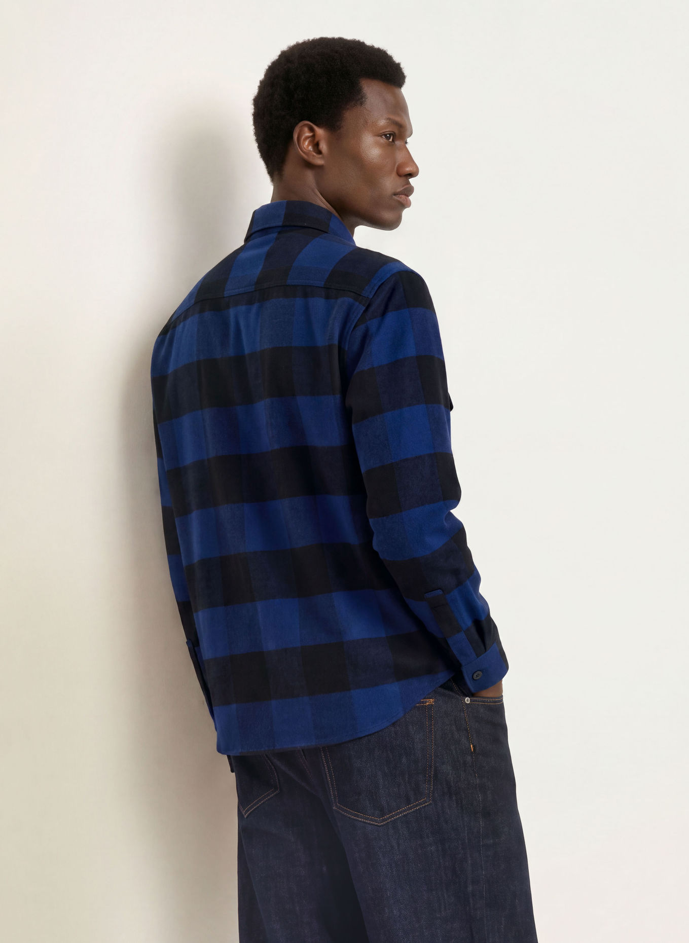 HUGO Flanellhemd EBOLT Oversized Fit: BLAU / SCHWARZ