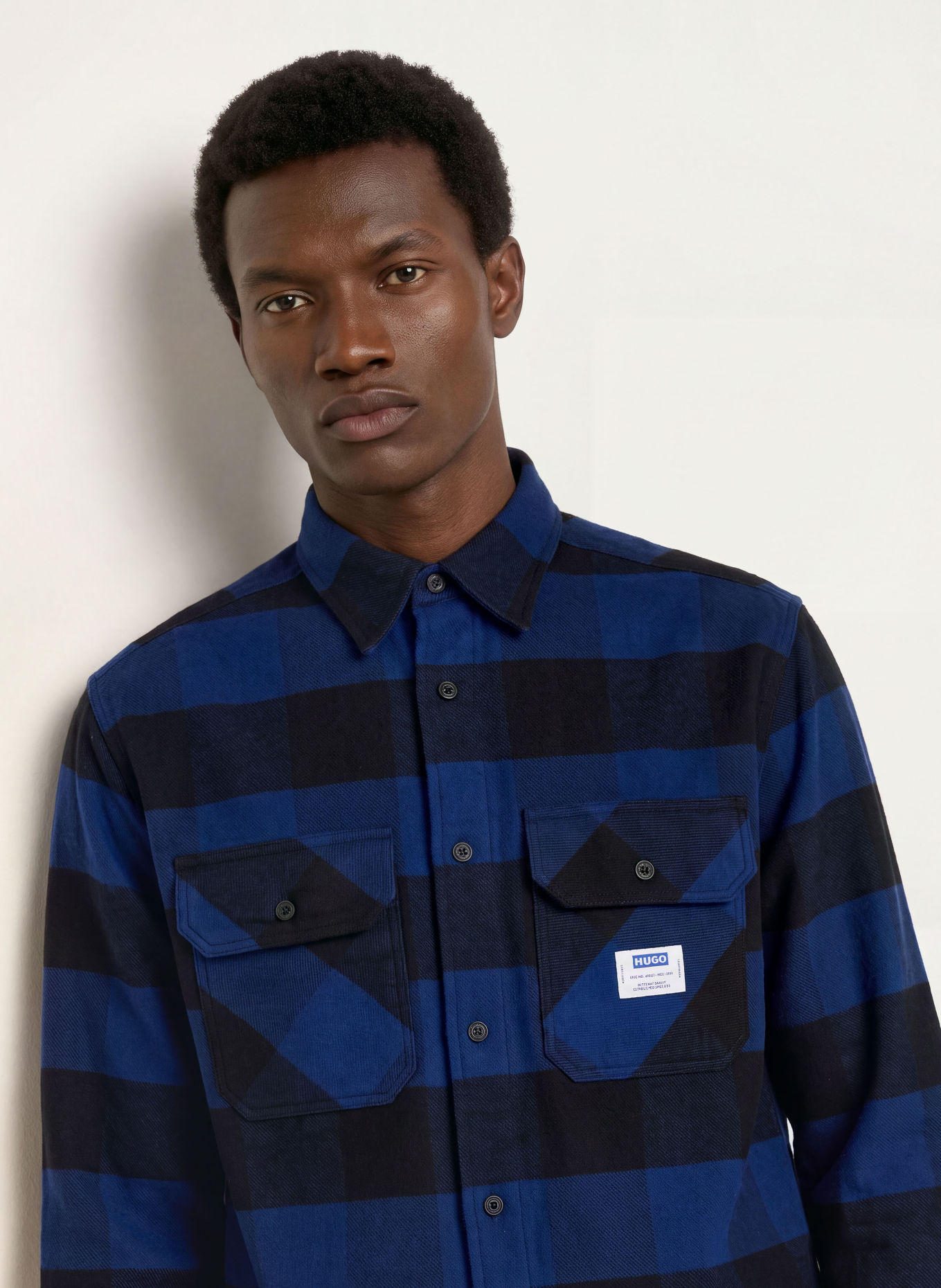 HUGO Flanellhemd EBOLT Oversized Fit: BLAU / SCHWARZ