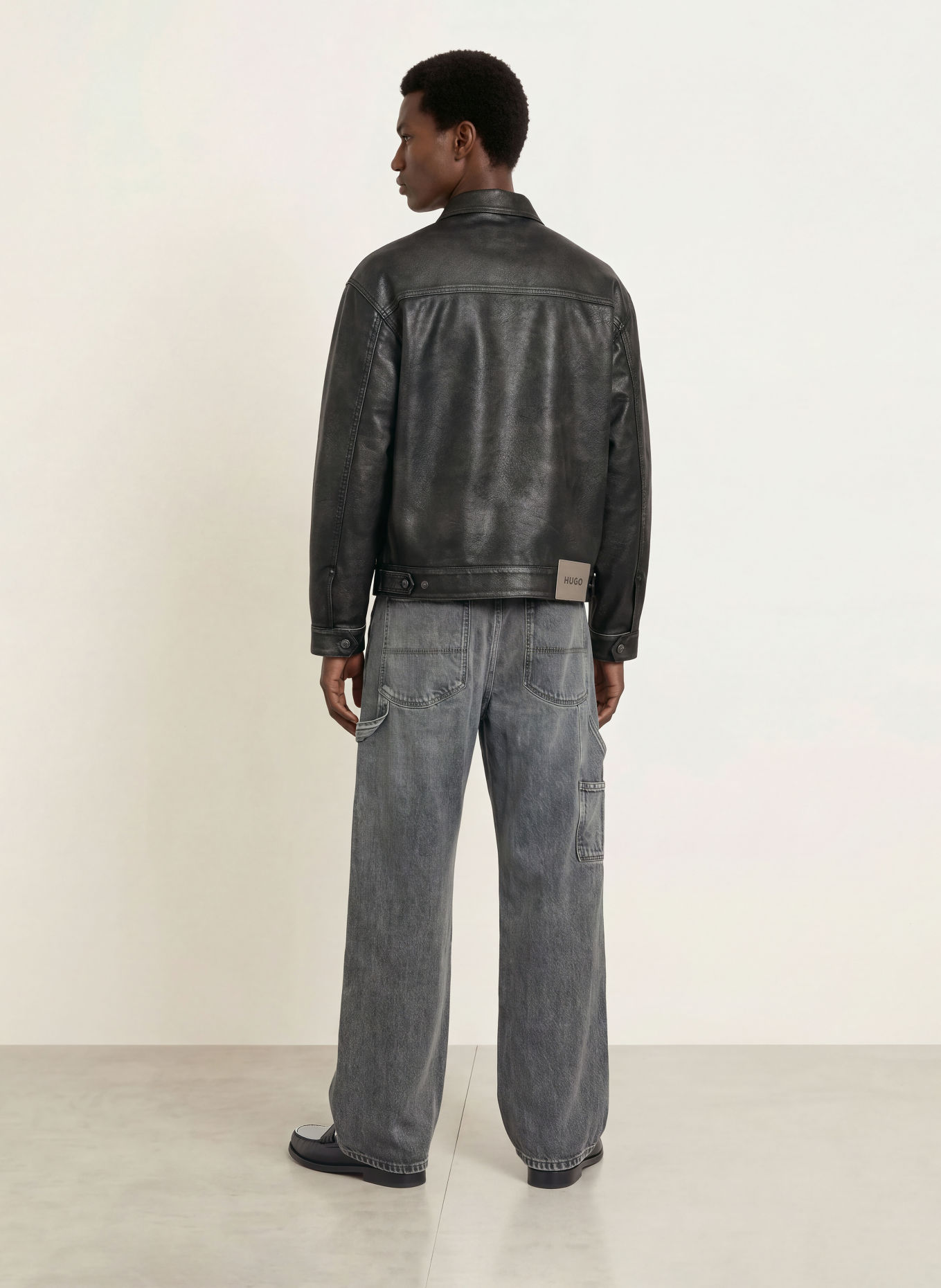 HUGO Jas met leerlook: DONKERGRIJS