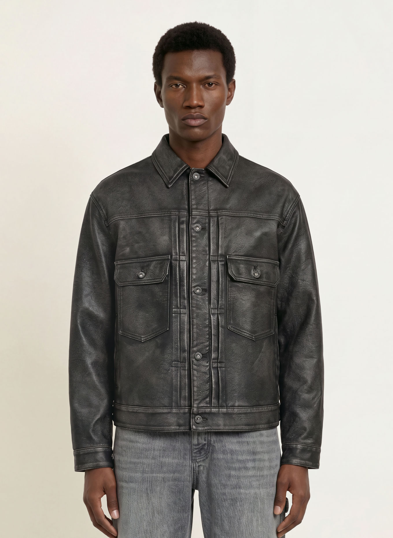 HUGO Jas met leerlook: DONKERGRIJS