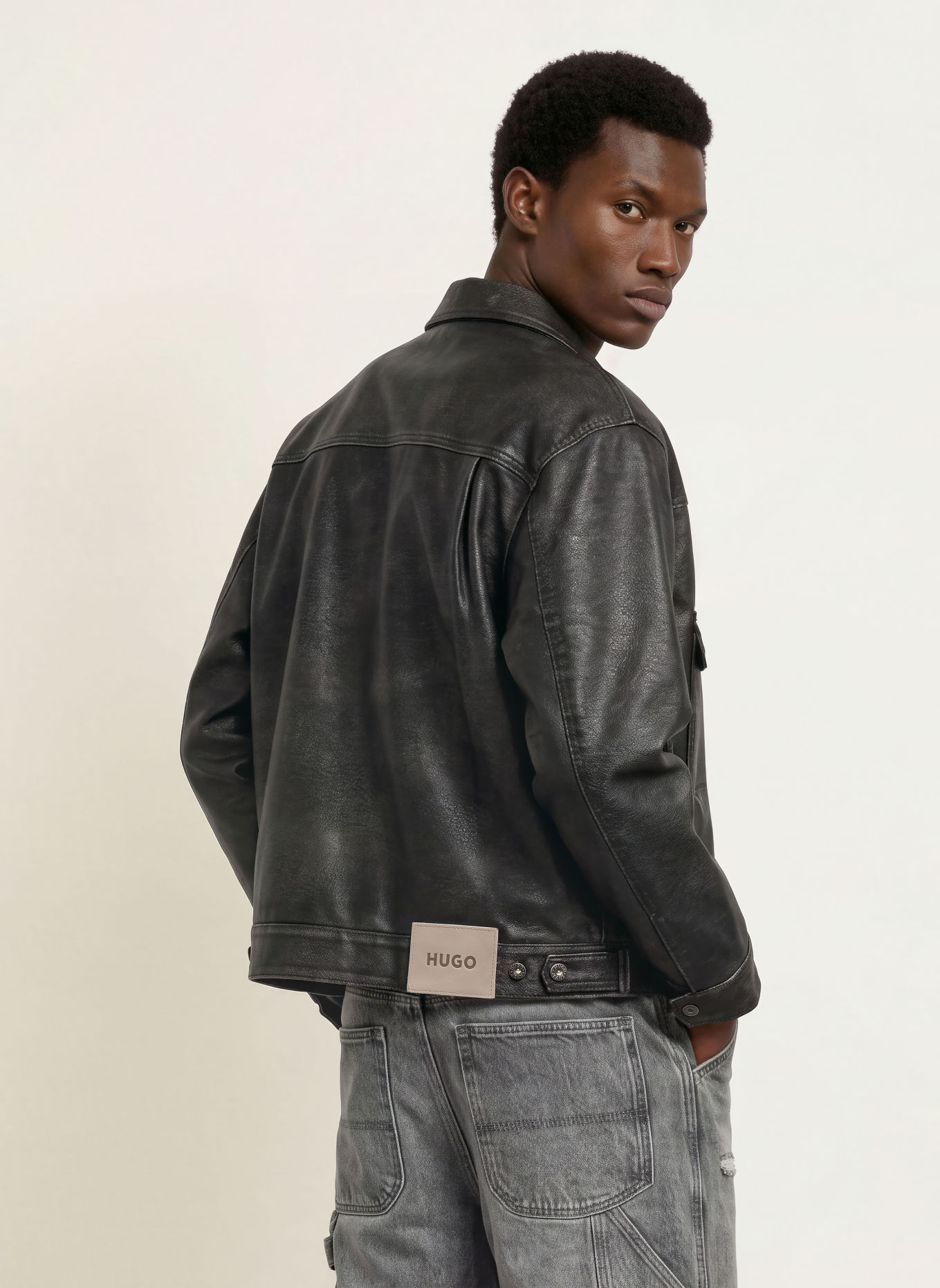 HUGO Jas met leerlook: DONKERGRIJS