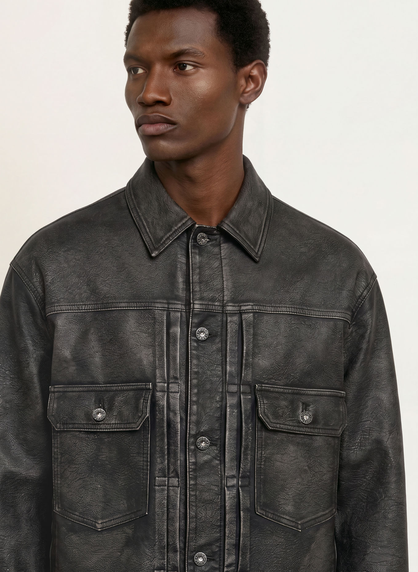 HUGO Jas met leerlook: DONKERGRIJS