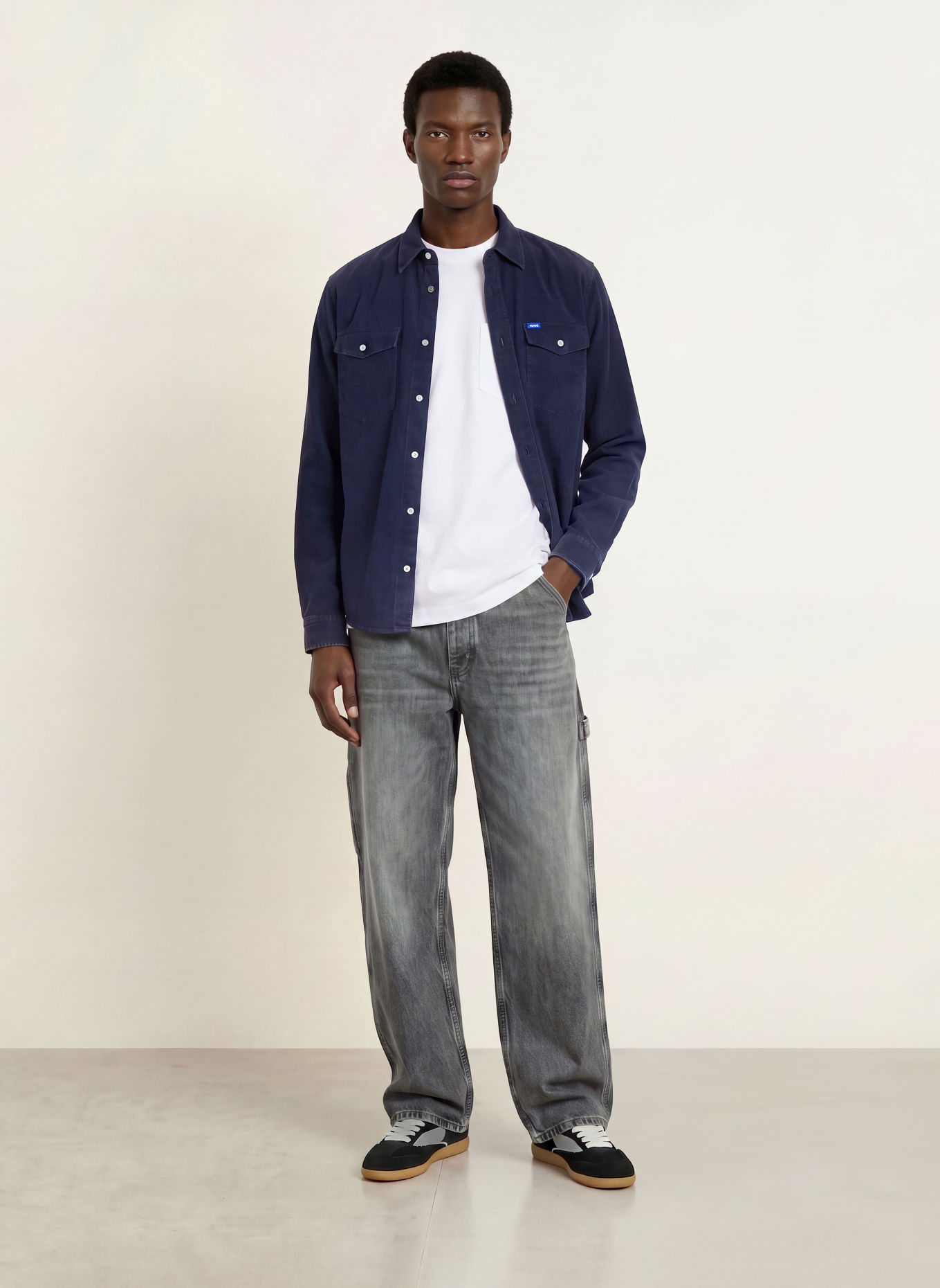 HUGO Cordhemd EBINO Comfort Fit: DUNKELBLAU