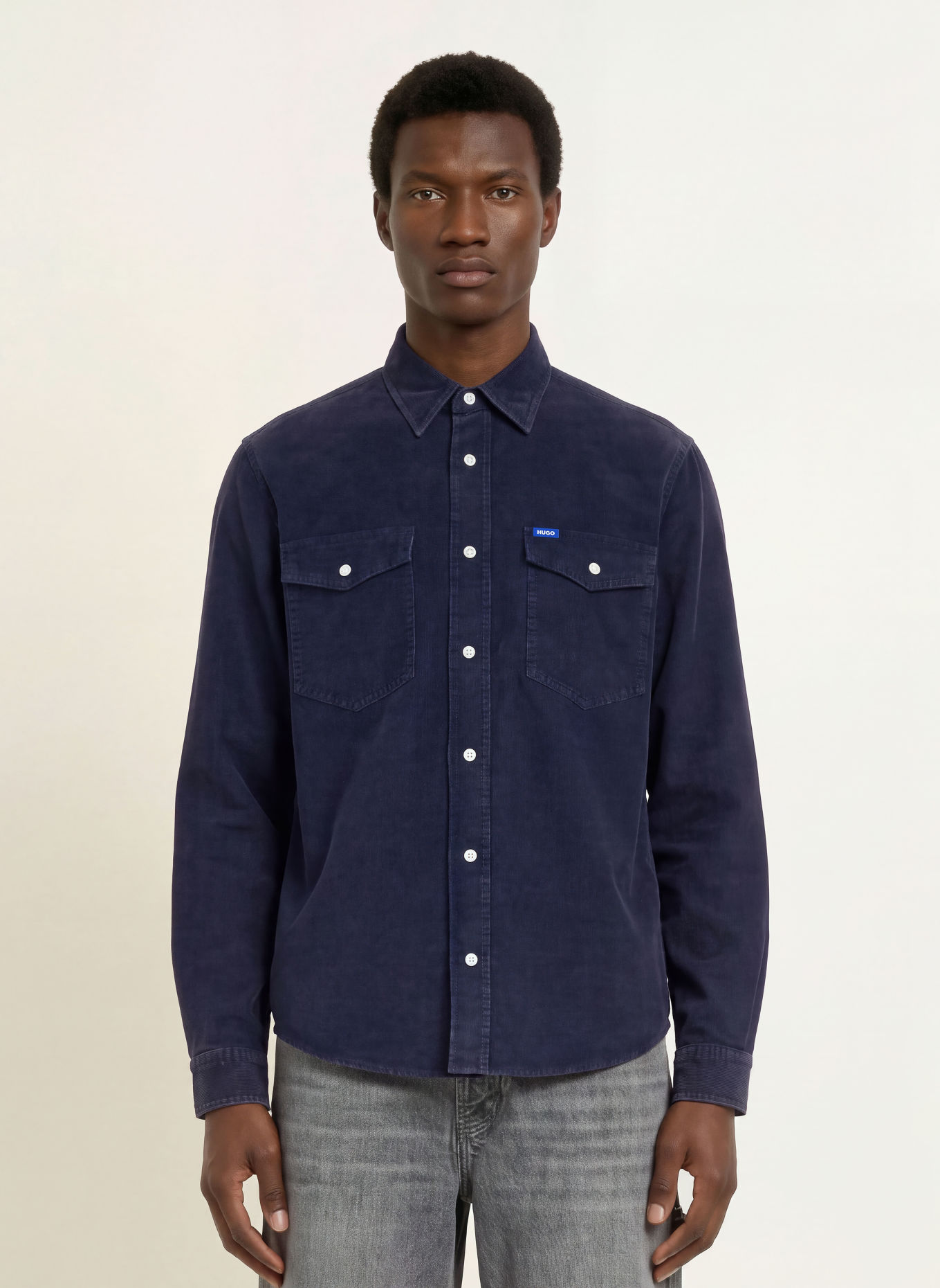 HUGO Cordhemd EBINO Comfort Fit: DUNKELBLAU