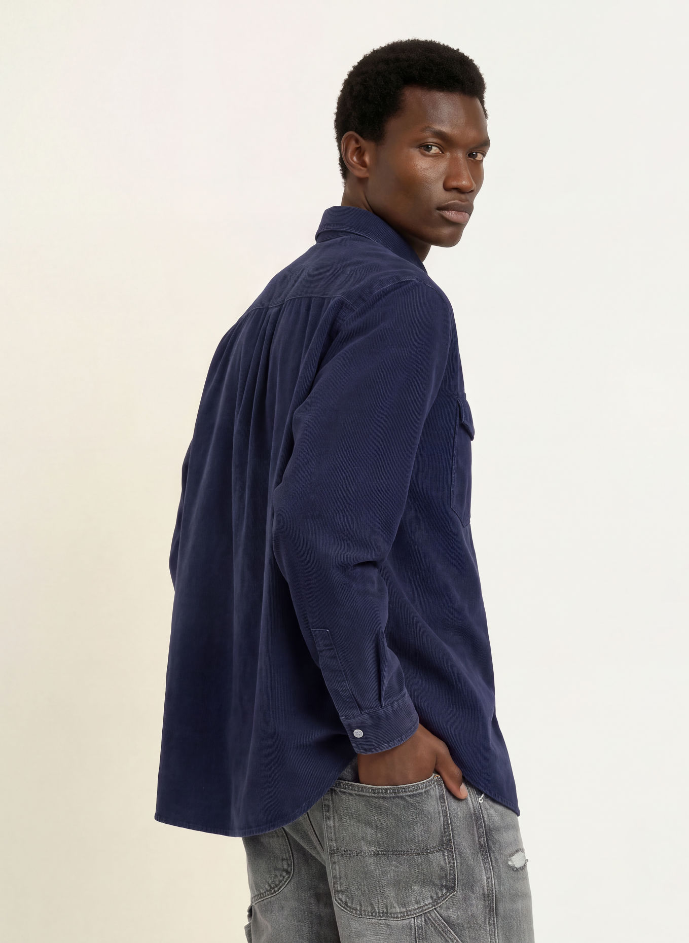HUGO Cordhemd EBINO Comfort Fit: DUNKELBLAU