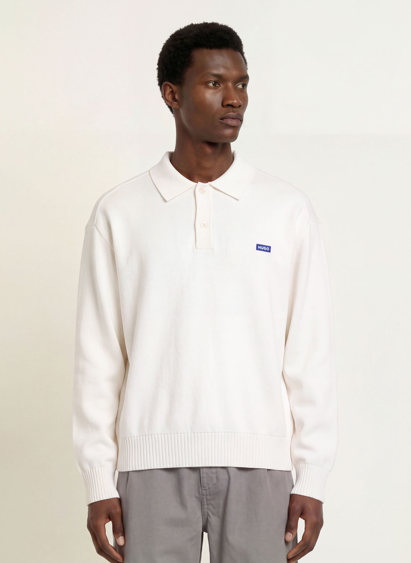 HUGO Polo en maille SAN PETTY, coupe oversize: CRÈME