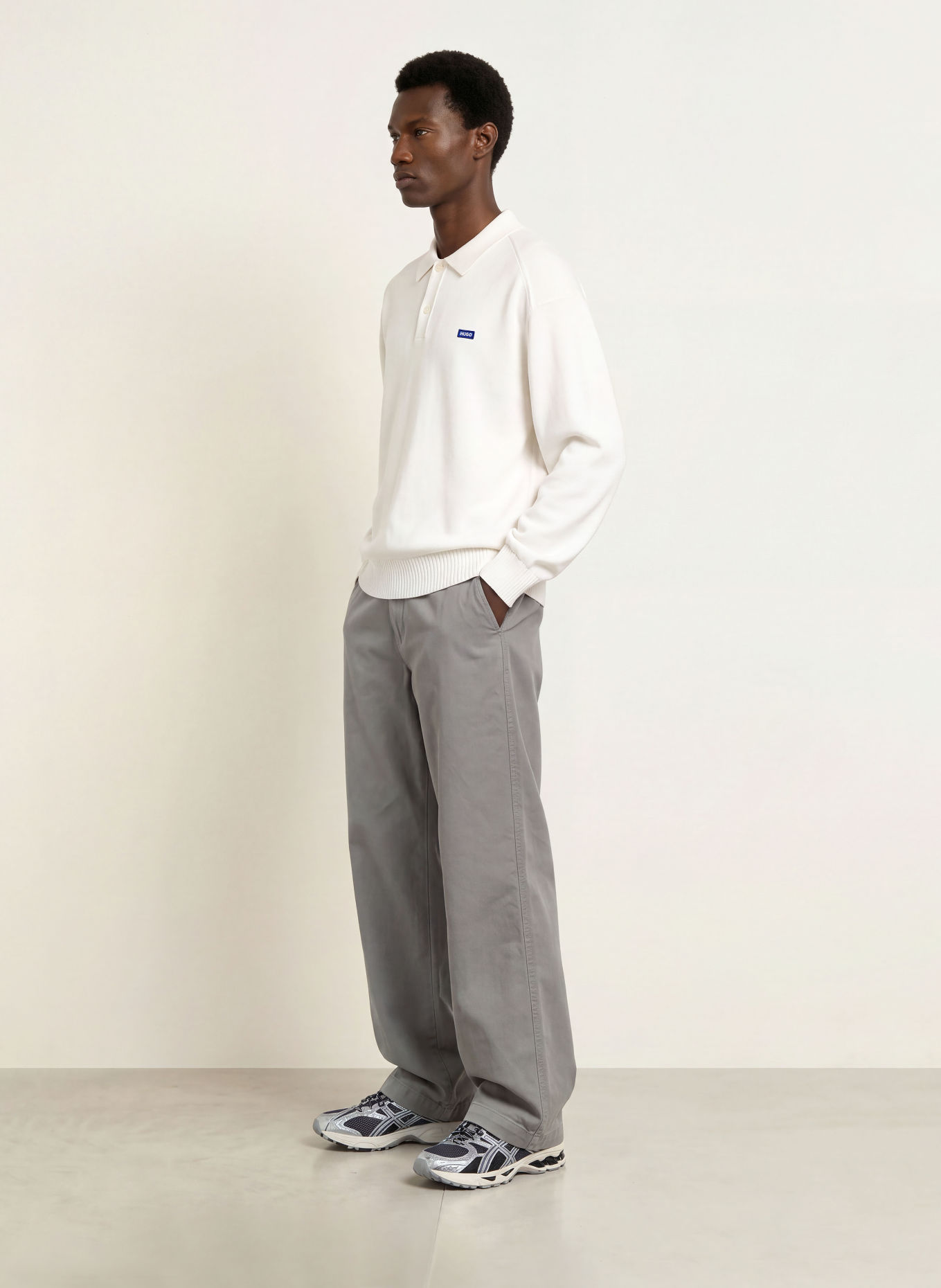 HUGO Polo en maille SAN PETTY, coupe oversize: CRÈME