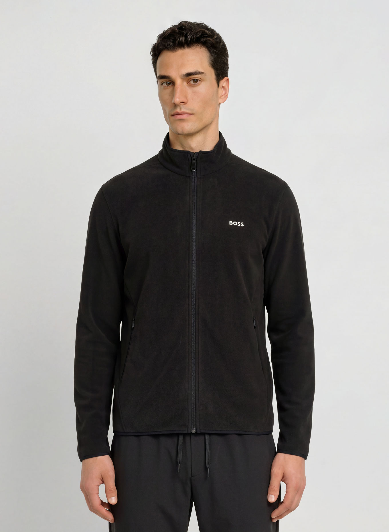 BOSS Fleecejas ACTIVE: ZWART