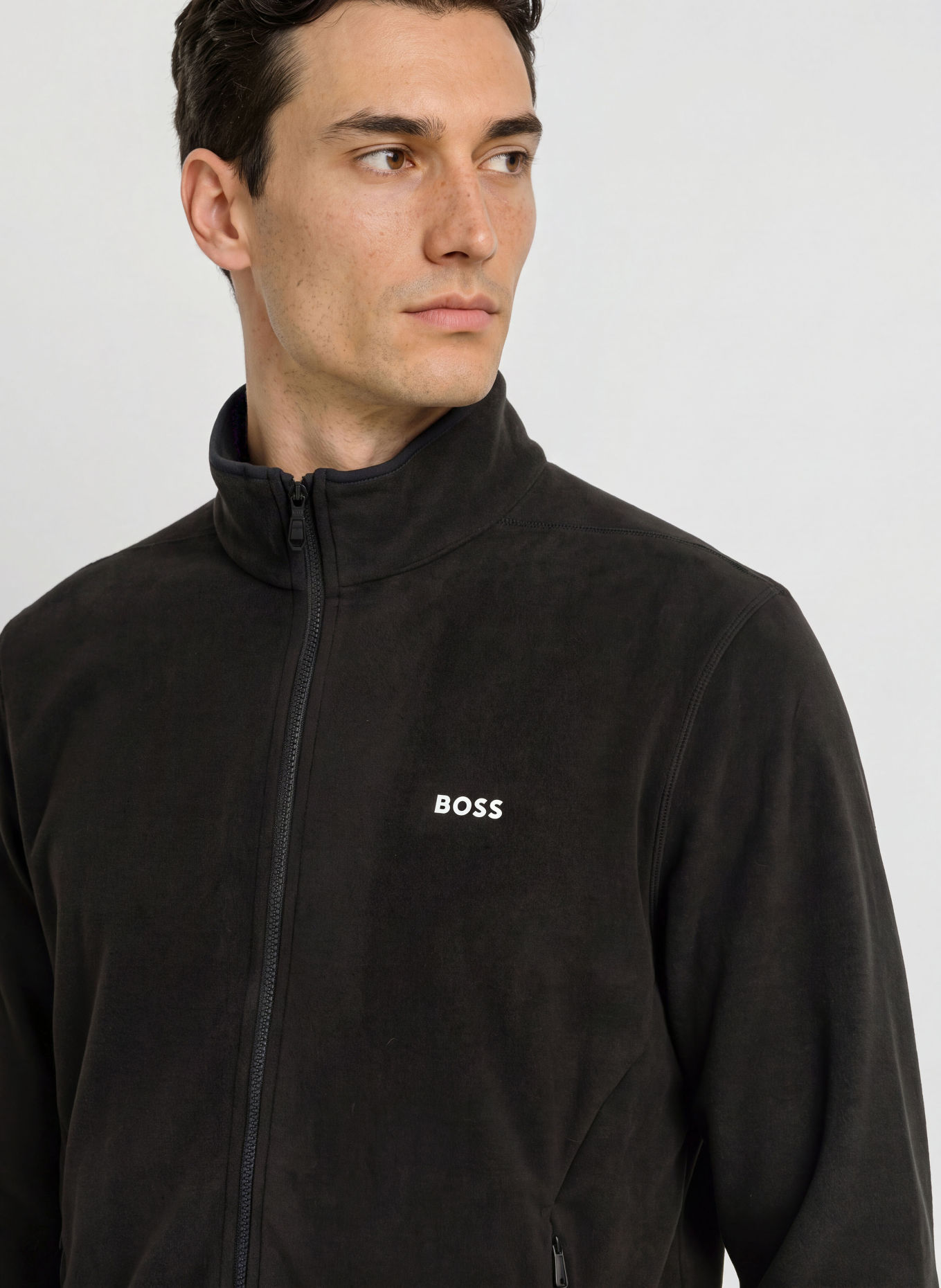 BOSS Fleecejas ACTIVE: ZWART