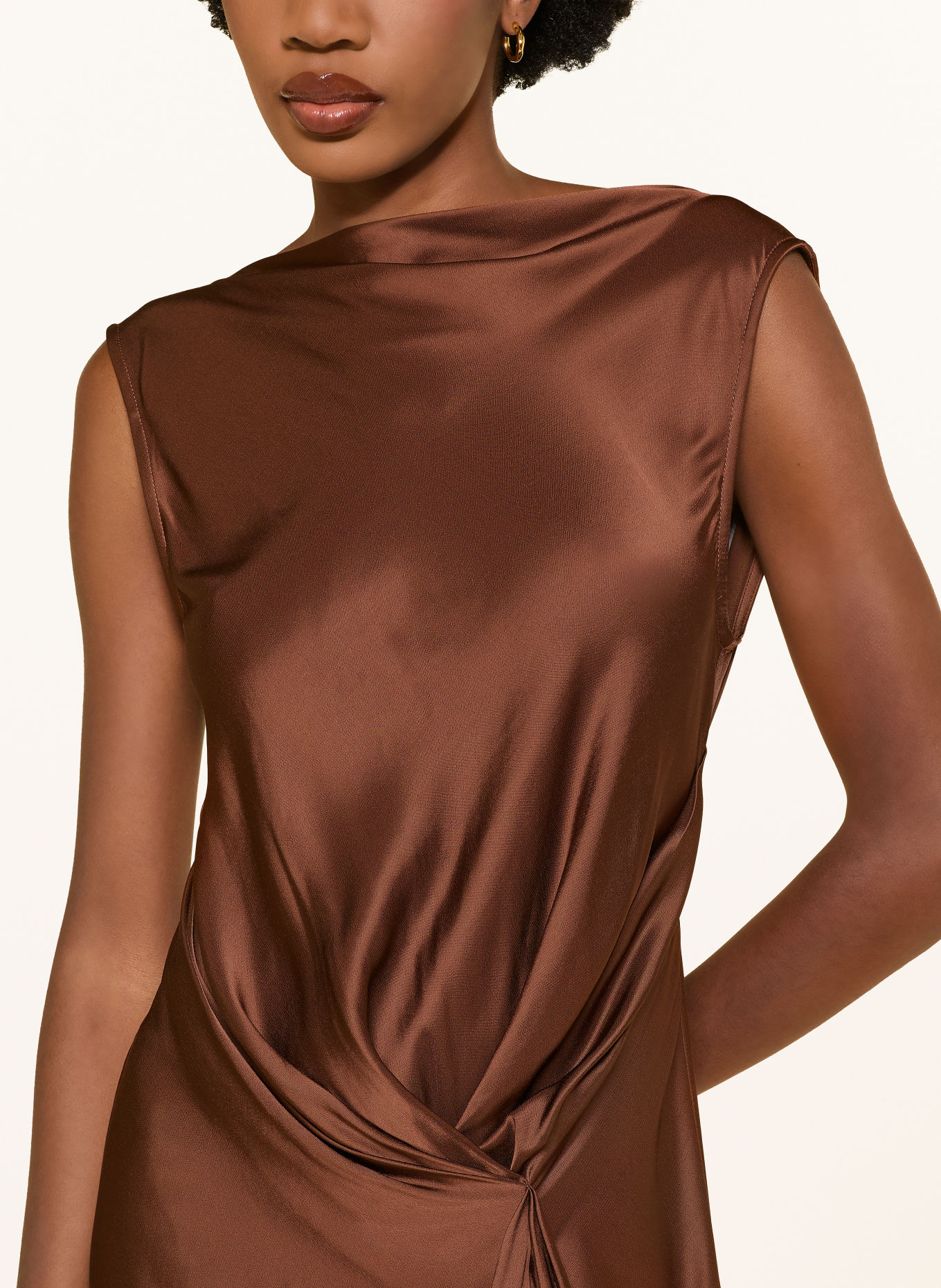 ottod'ame Satin wrap-style sheath dress: BROWN