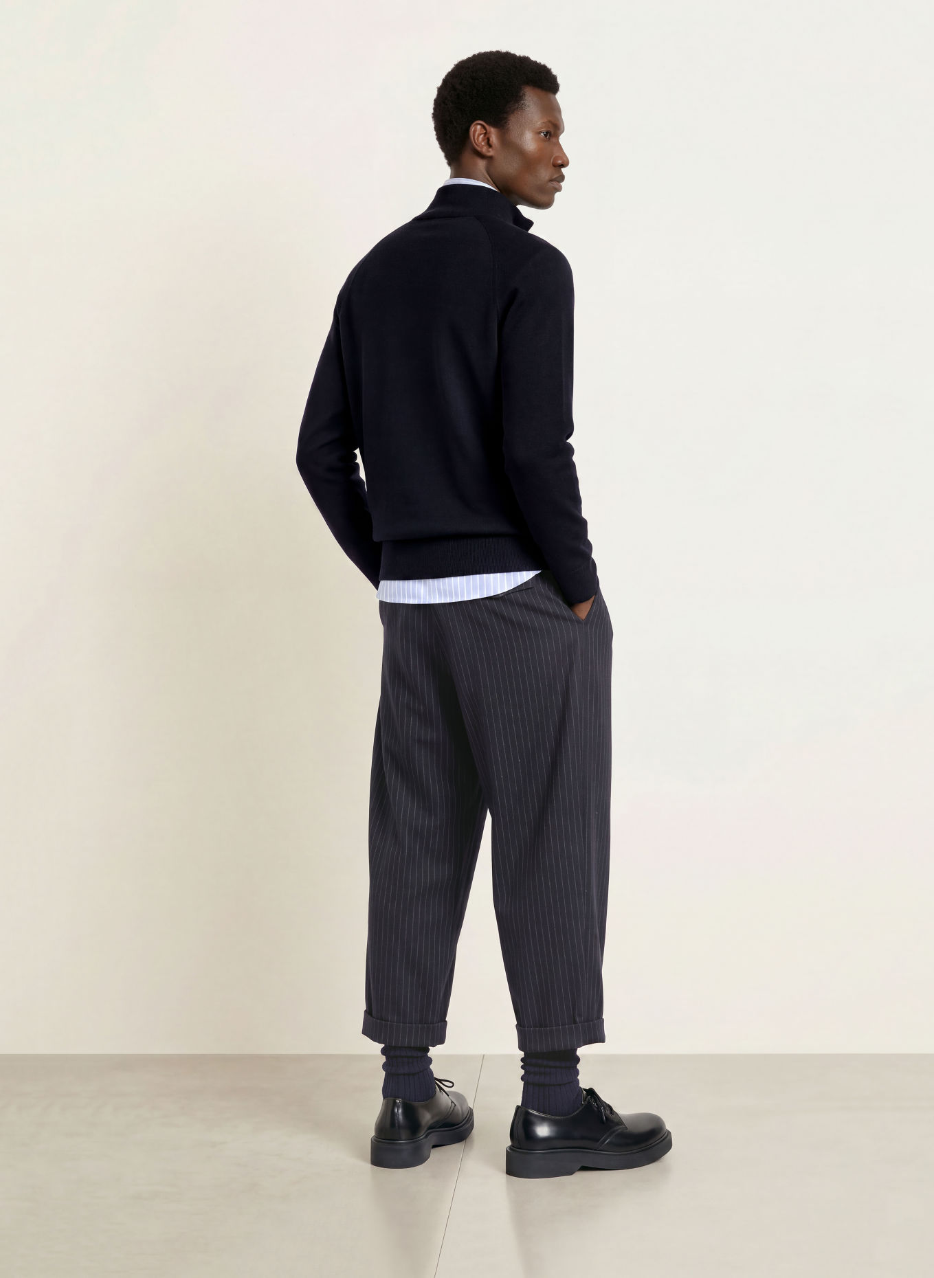BARENA VENEZIA Pull col zippé MOLO BASILIO en laine mérinos: BLEU FONCÉ