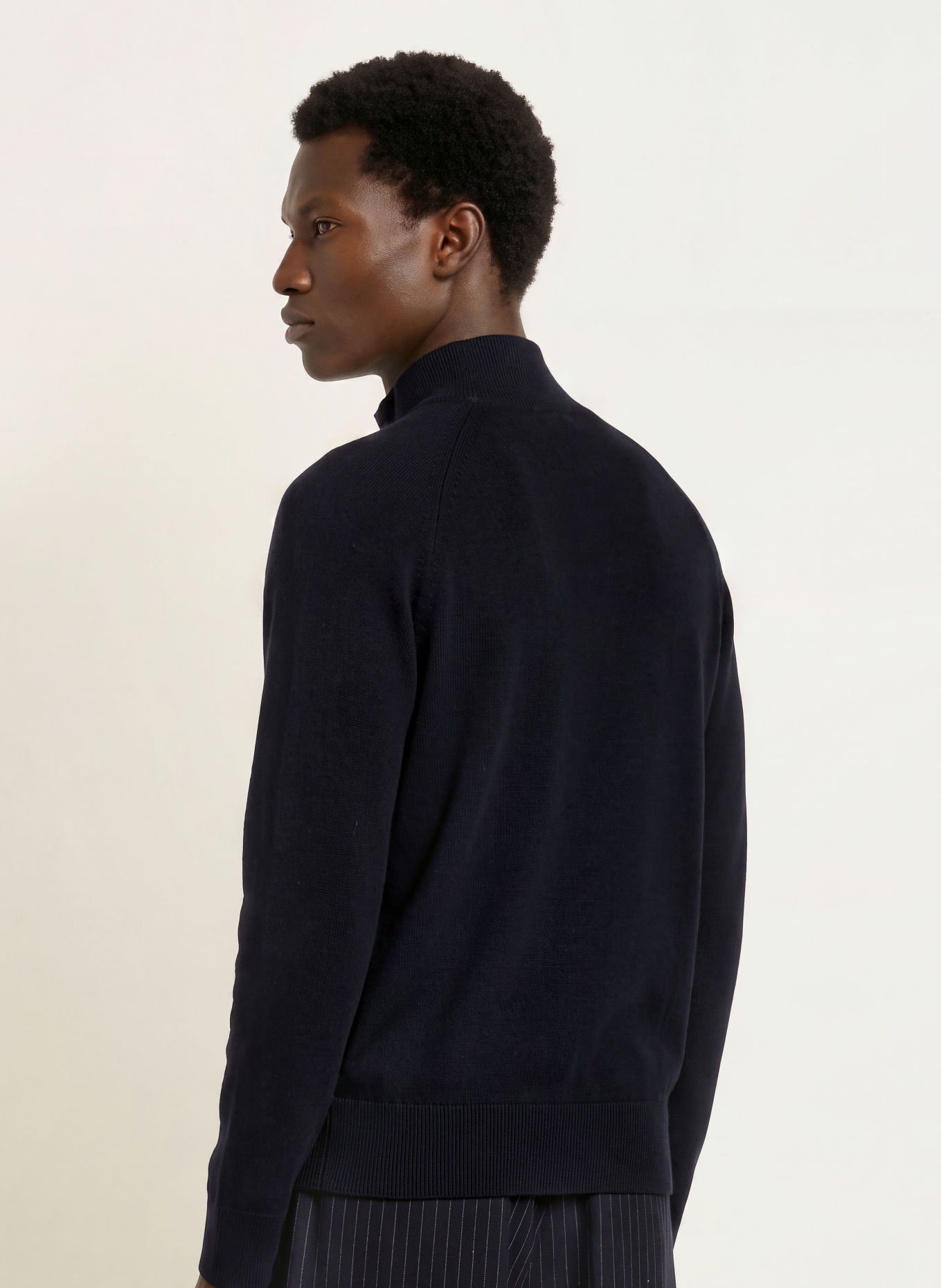 BARENA VENEZIA Pull col zippé MOLO BASILIO en laine mérinos: BLEU FONCÉ