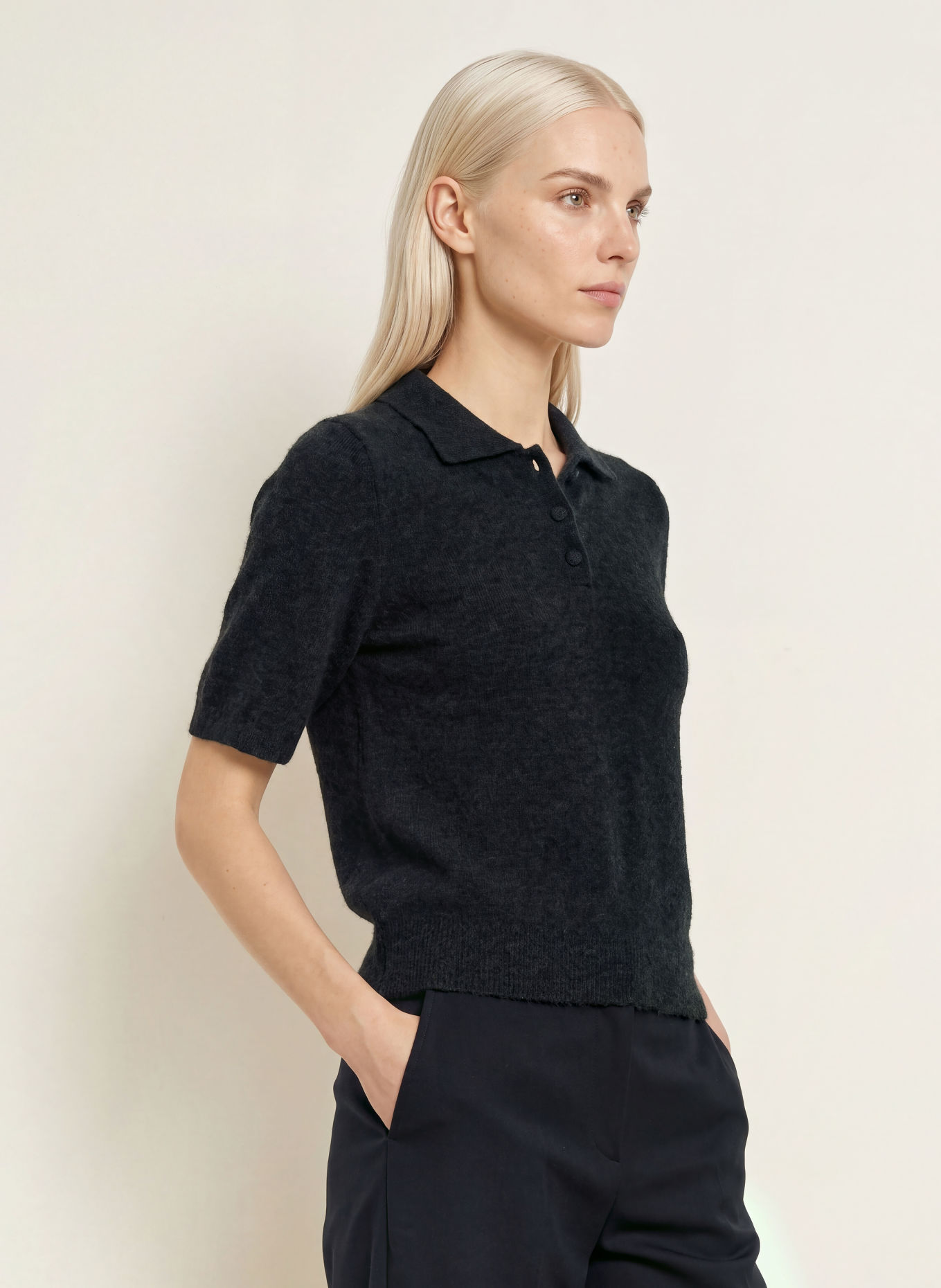 CINQUE Gebreid poloshirt CIALPACO met alpaca: DONKERGRIJS