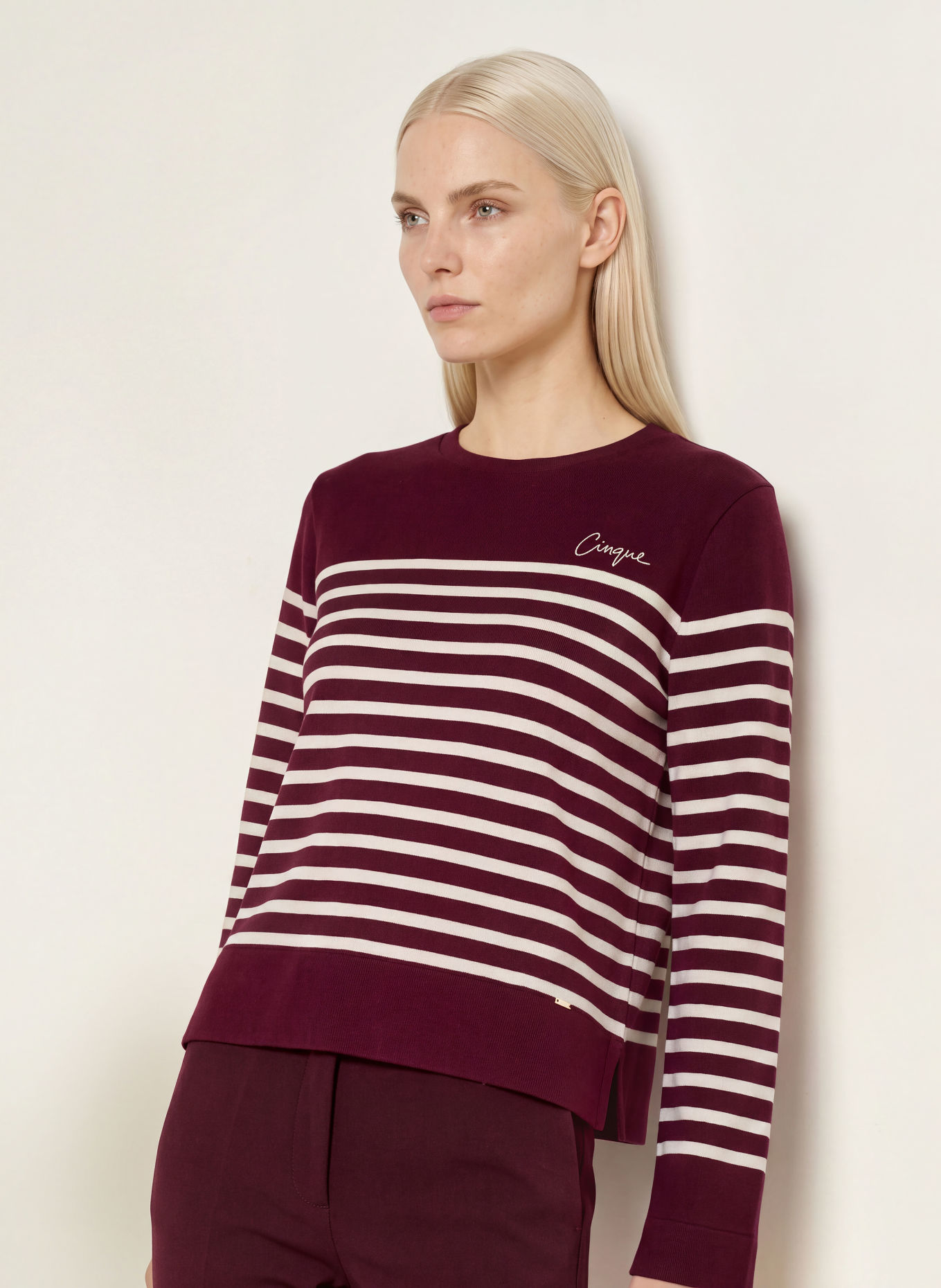 CINQUE Longsleeve CITALO: DUNKELROT / WEISS