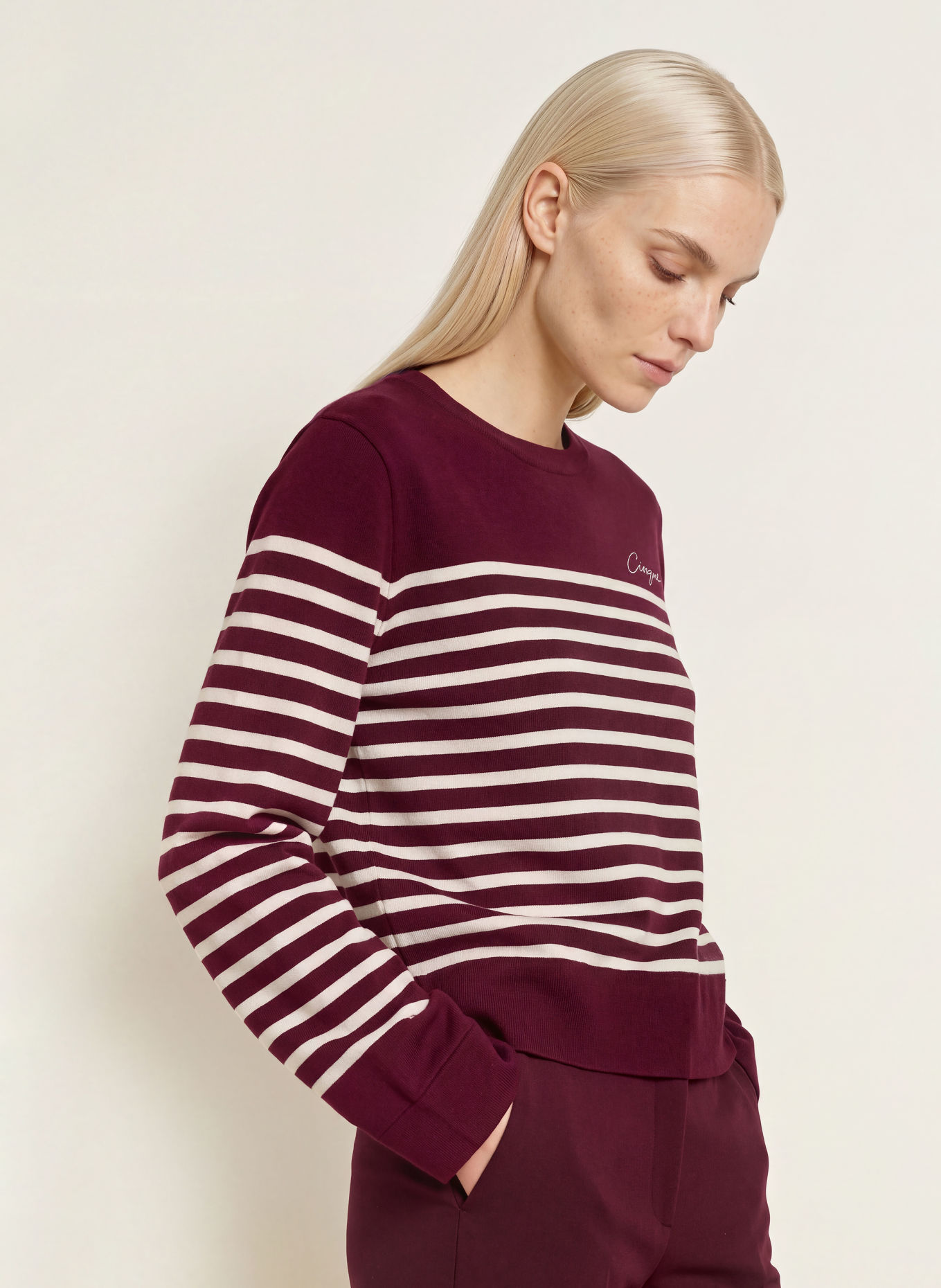 CINQUE Longsleeve CITALO: DUNKELROT / WEISS