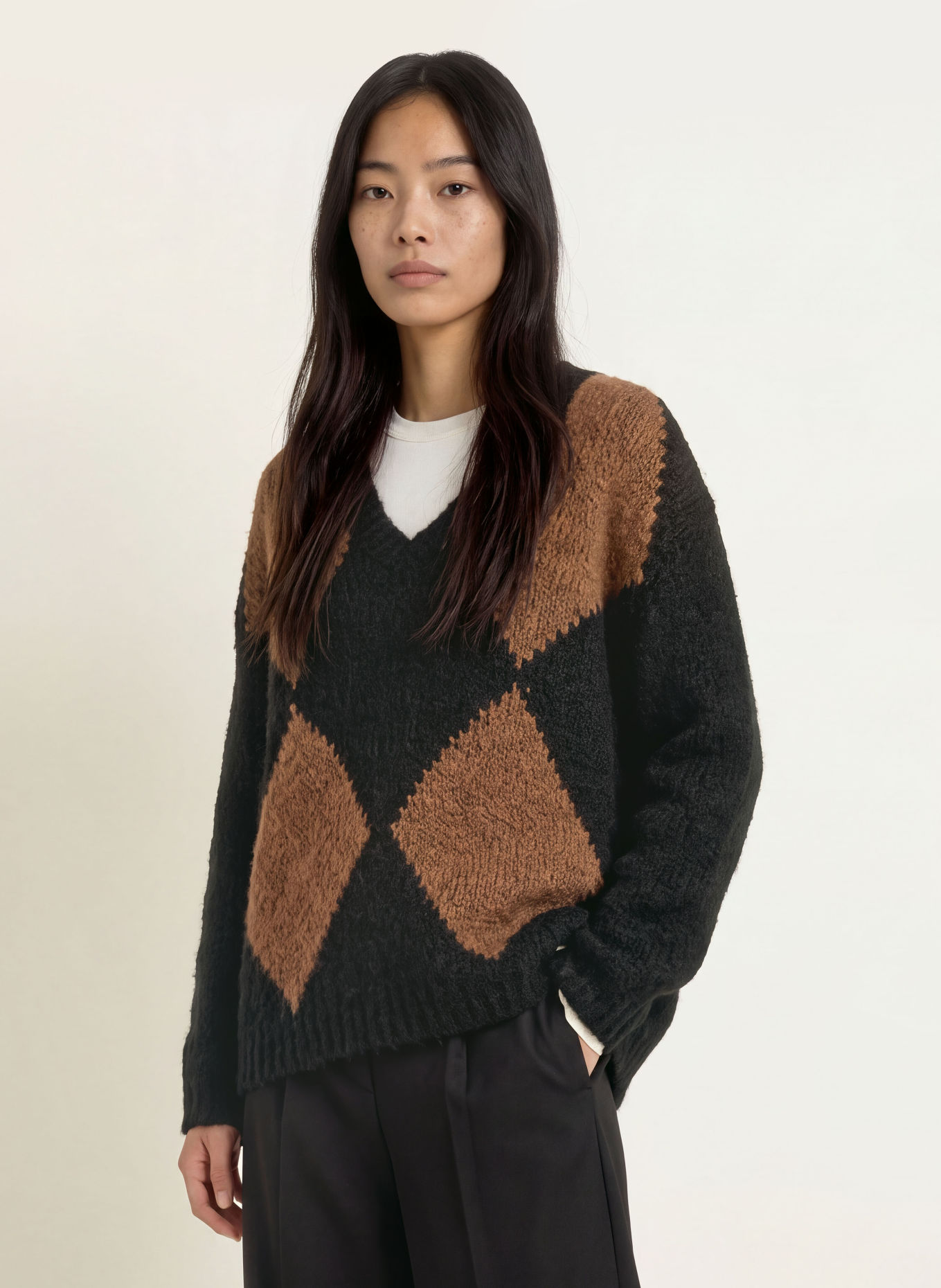 CINQUE Pull en maille CIRAUTA avec de l'alpaga: MARRON / NOIR
