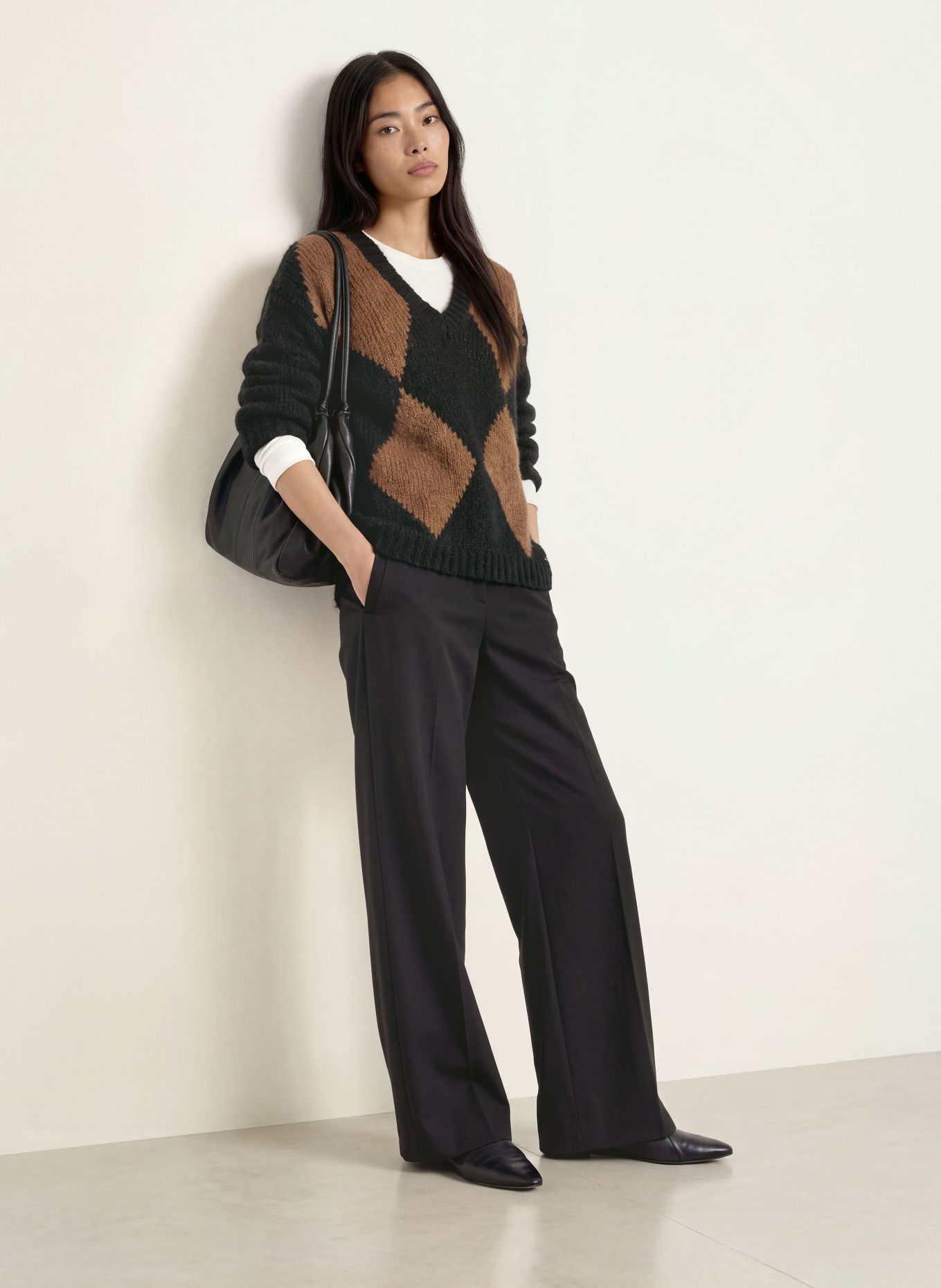 CINQUE Pull en maille CIRAUTA avec de l'alpaga: MARRON / NOIR