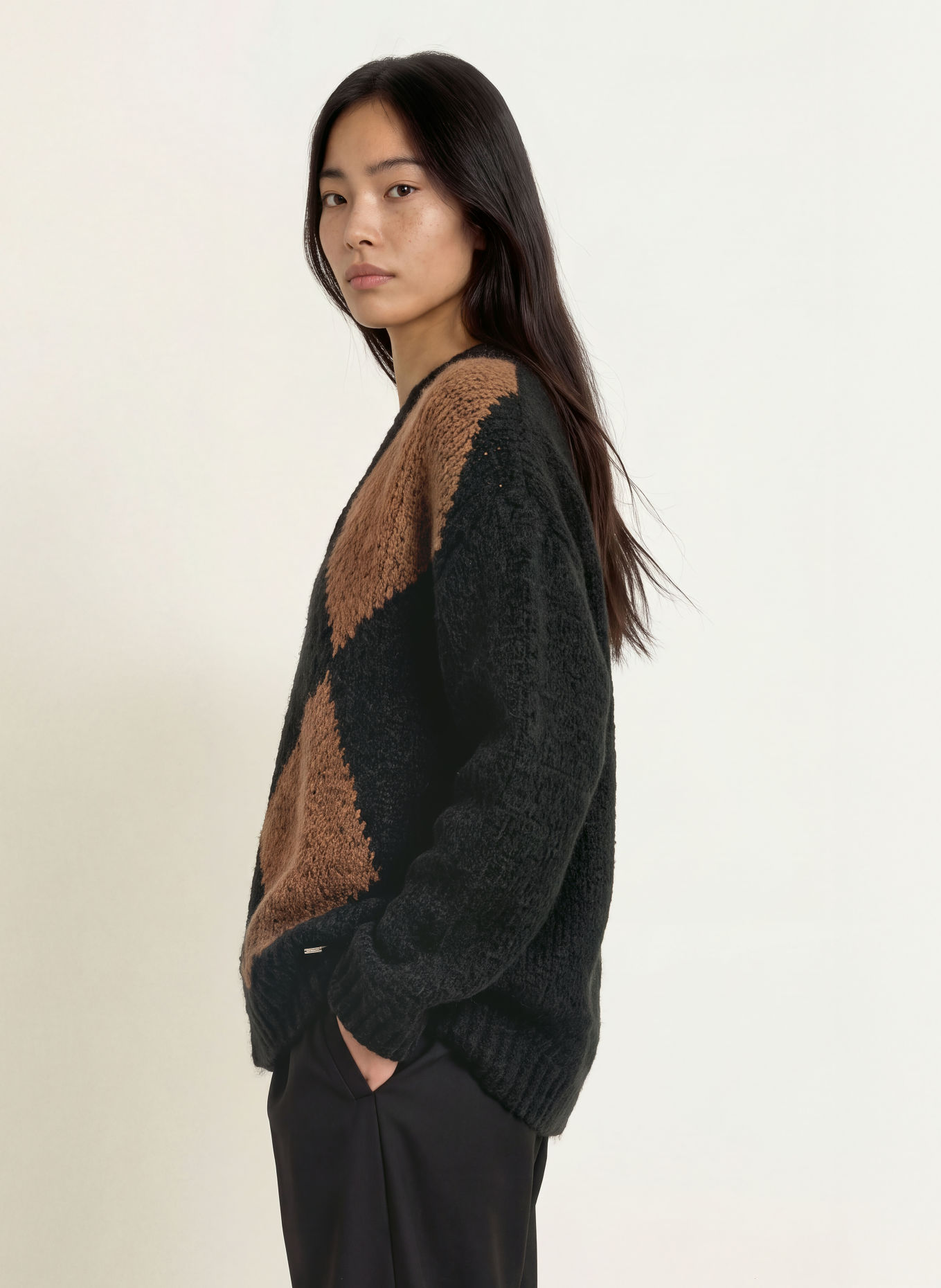 CINQUE Pull en maille CIRAUTA avec de l'alpaga: MARRON / NOIR
