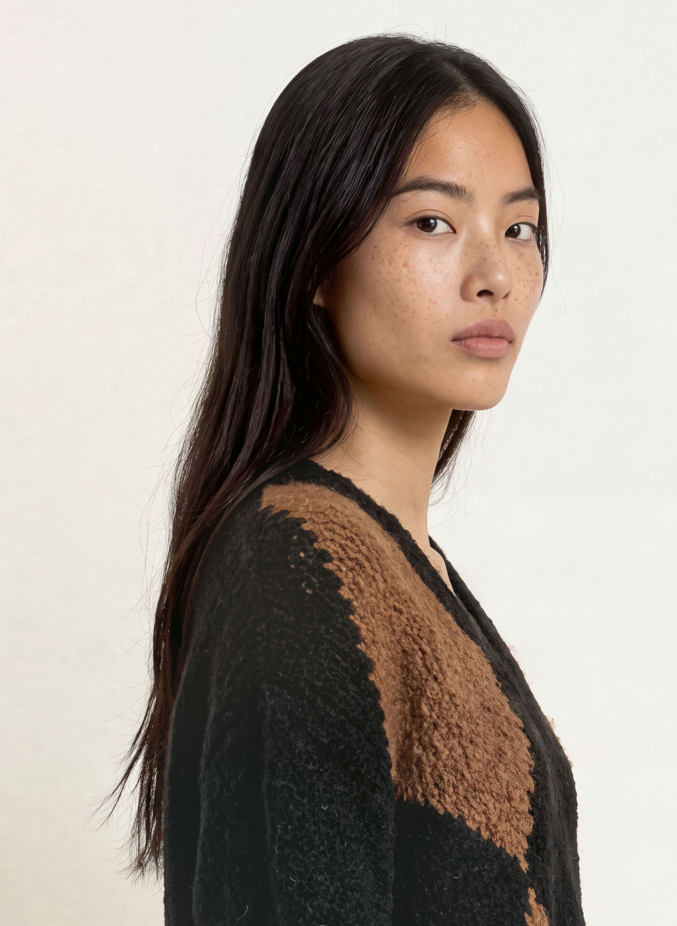 CINQUE Pull en maille CIRAUTA avec de l'alpaga: MARRON / NOIR