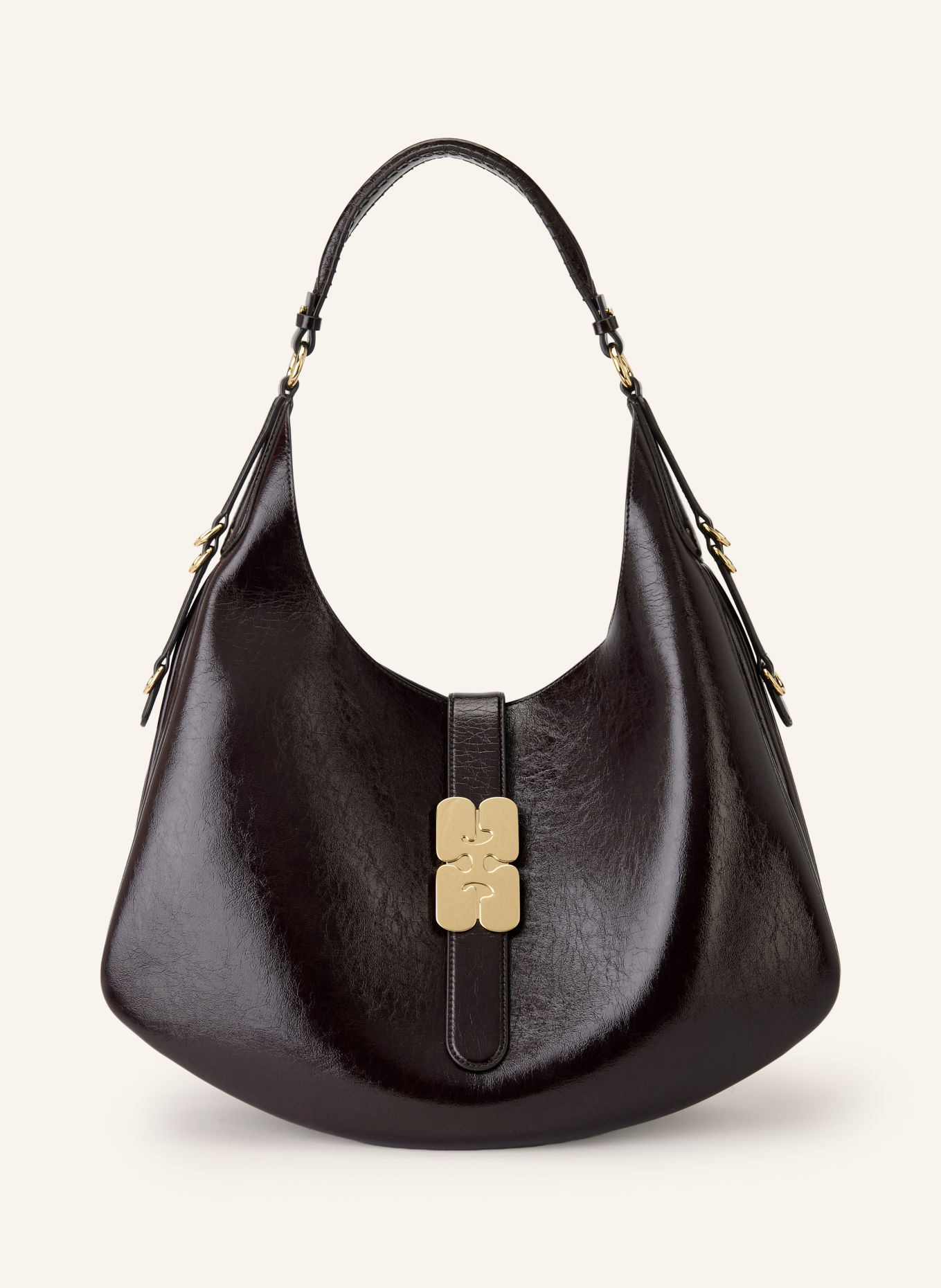 GANNI Buideltas KAT LARGE met Pouch: MARRON FONCÉ / GOUD