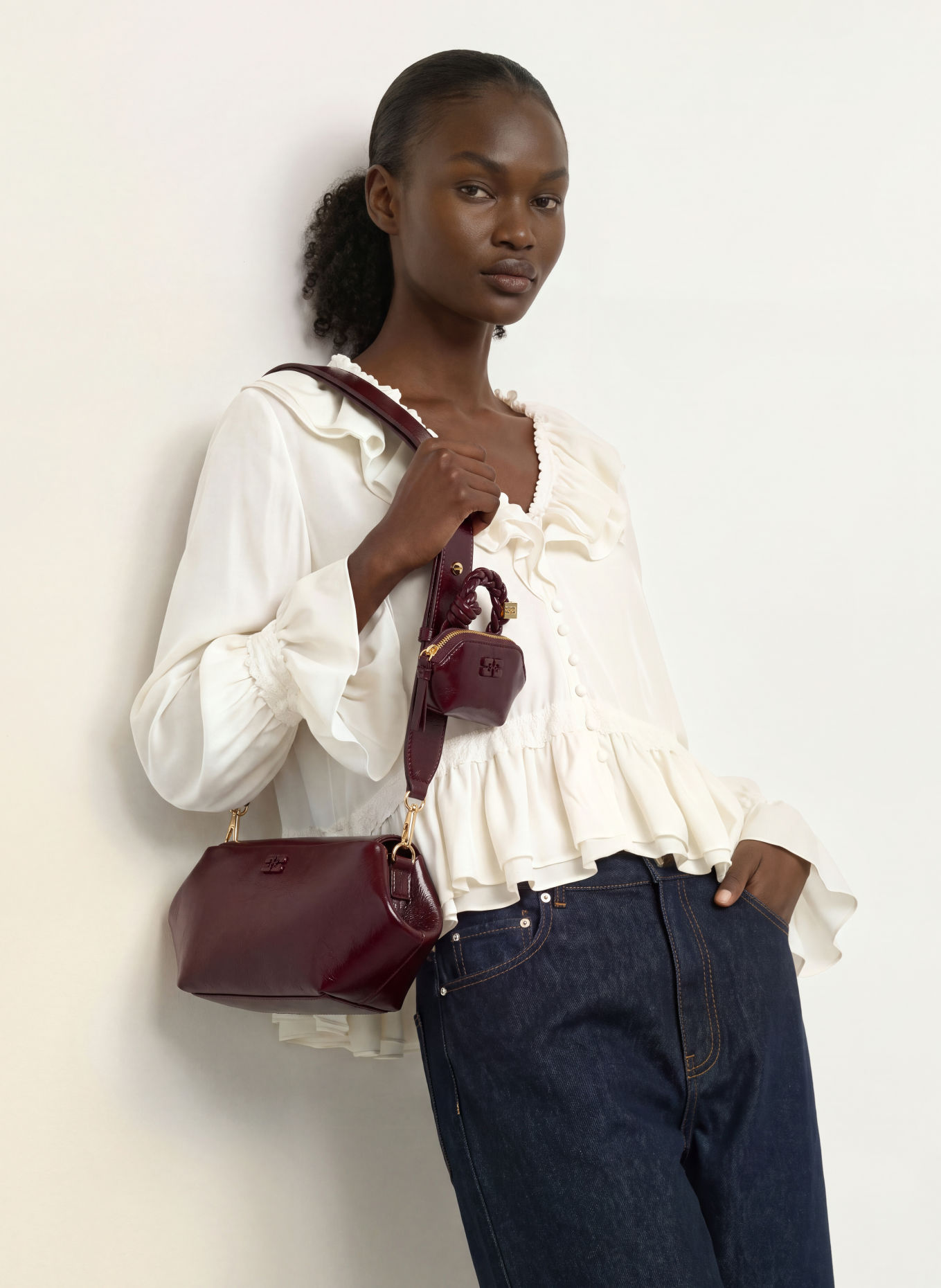 GANNI BOU Crossbody bag: DARK RED / GOLD