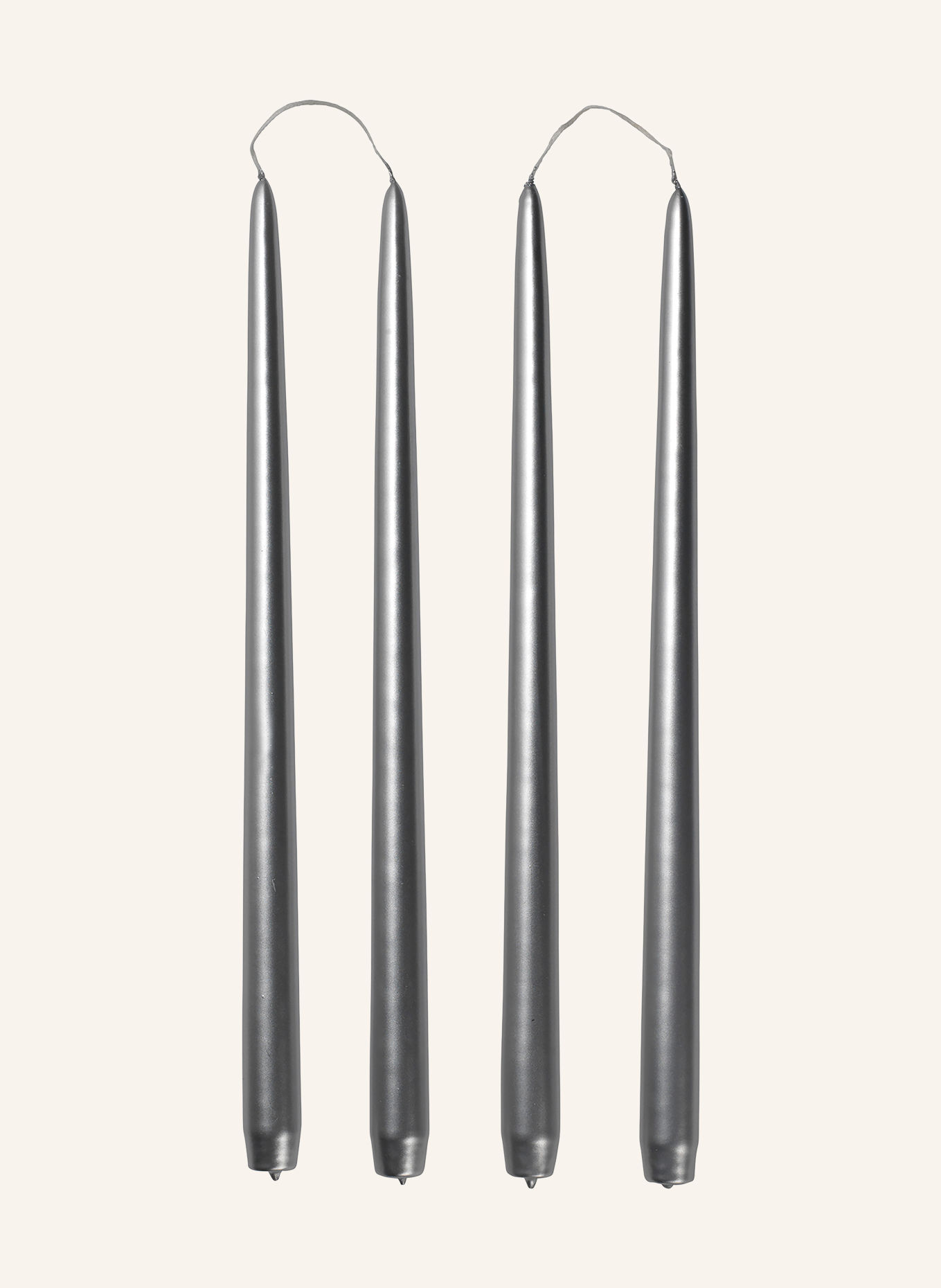 BROSTE COPENHAGEN Zestaw 4 świec walcowych SMOOTH GLOSSY: SREBRNY