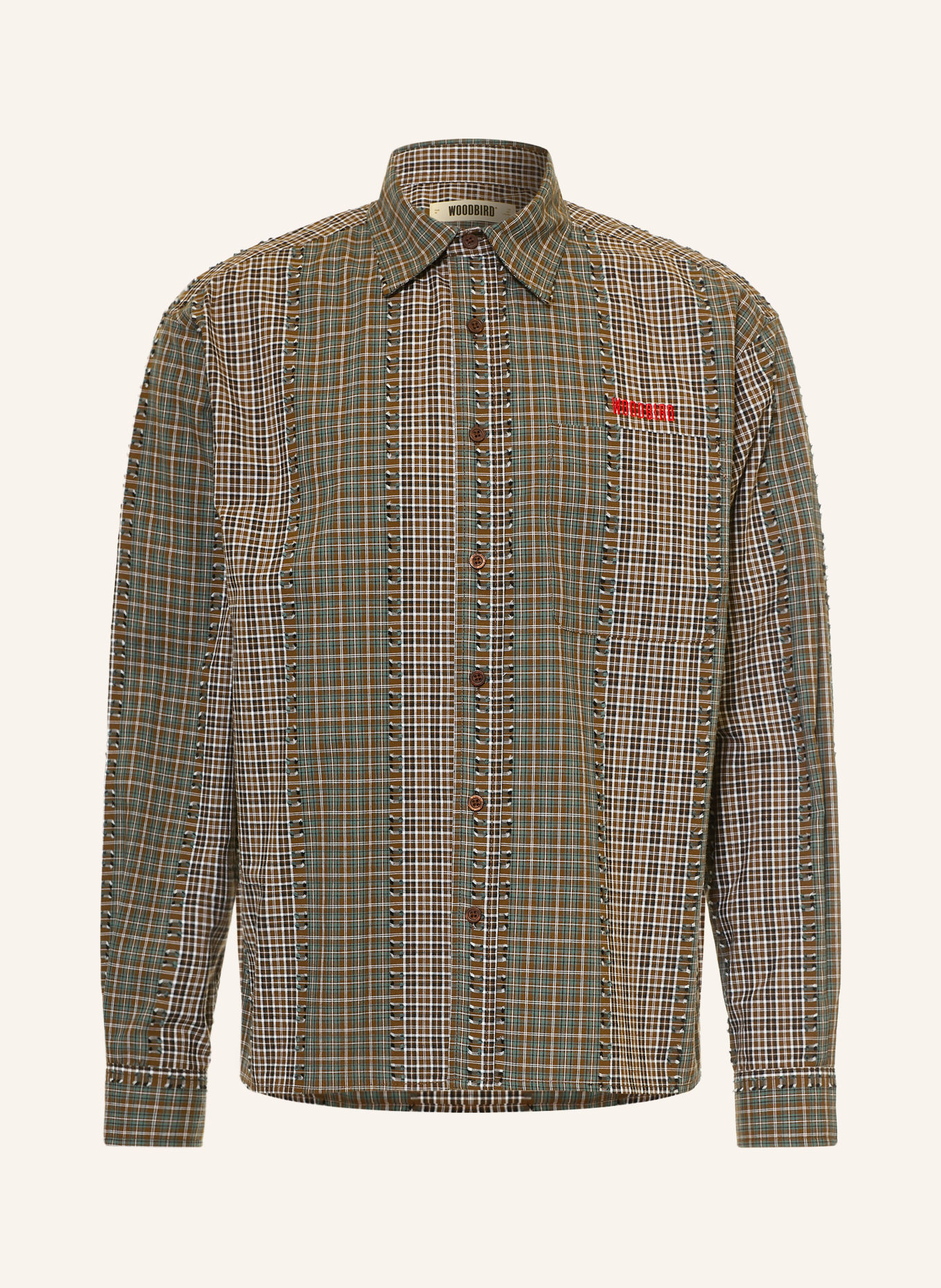 WOODBIRD WBBUZO Comfort Fit Shirt: LIGHT BROWN / TEAL / WHITE