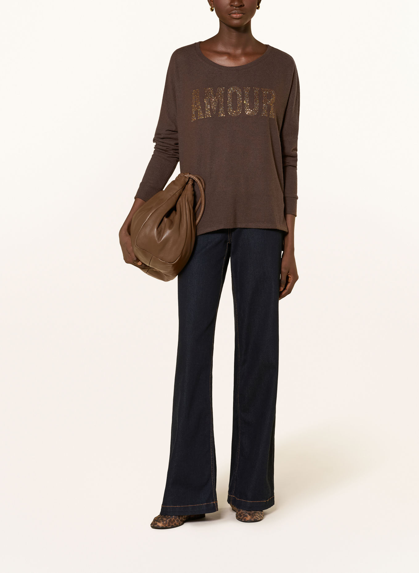 miss goodlife Oversized sweater with gemstones: DARK BROWN