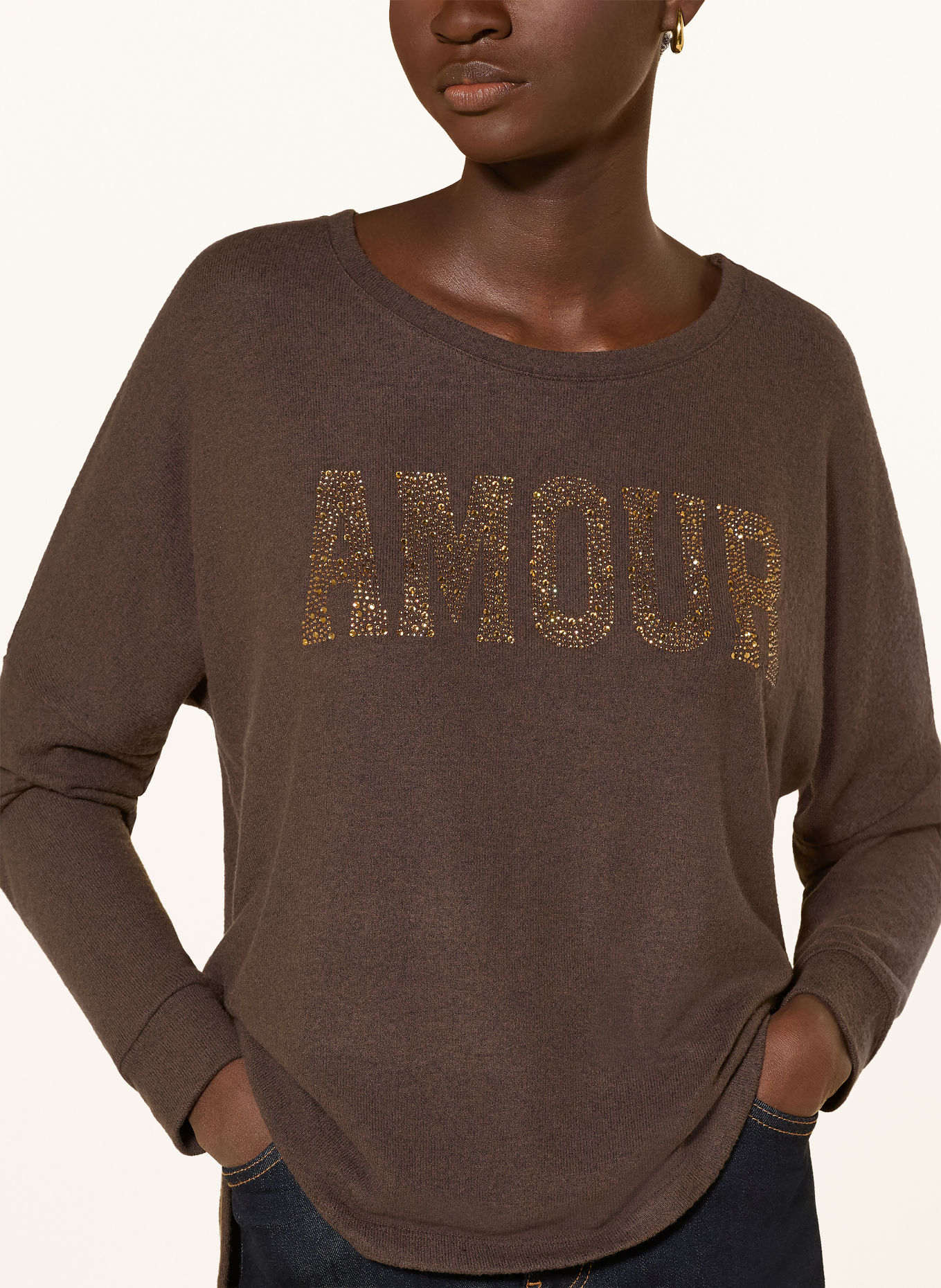 miss goodlife Oversized sweater with gemstones: DARK BROWN