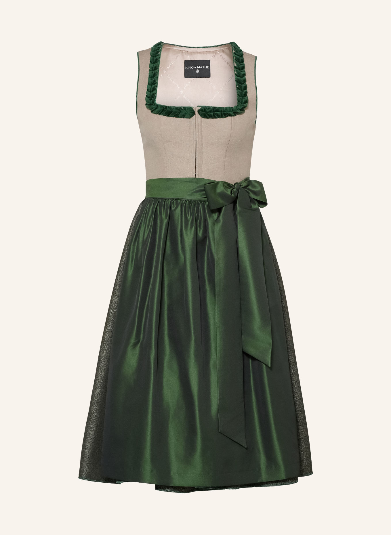 KINGA MATHE Dirndl AMADORA mit Leinen: BEIGE / DUNKELGRÜN