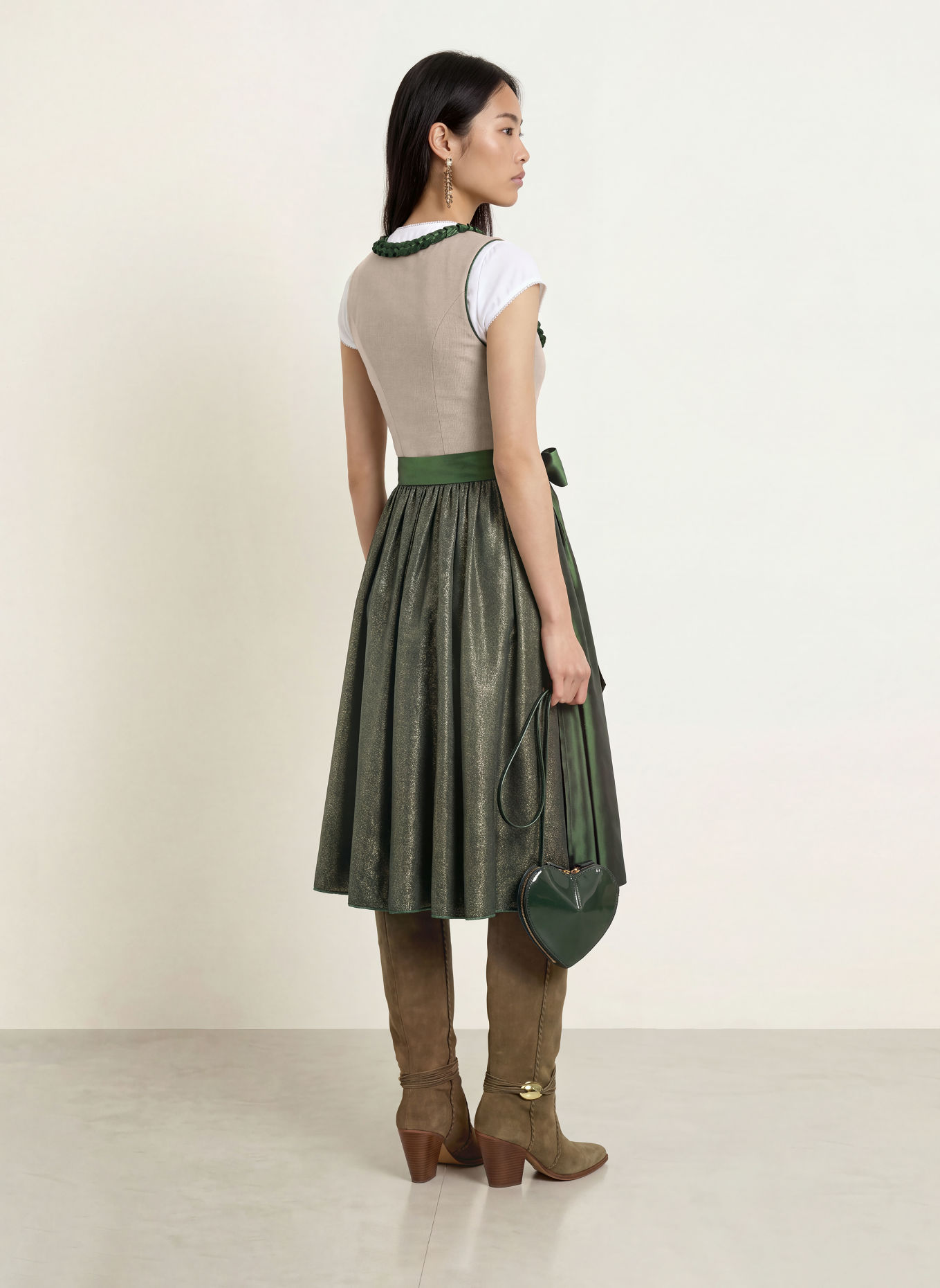 KINGA MATHE Dirndl AMADORA mit Leinen: BEIGE / DUNKELGRÜN