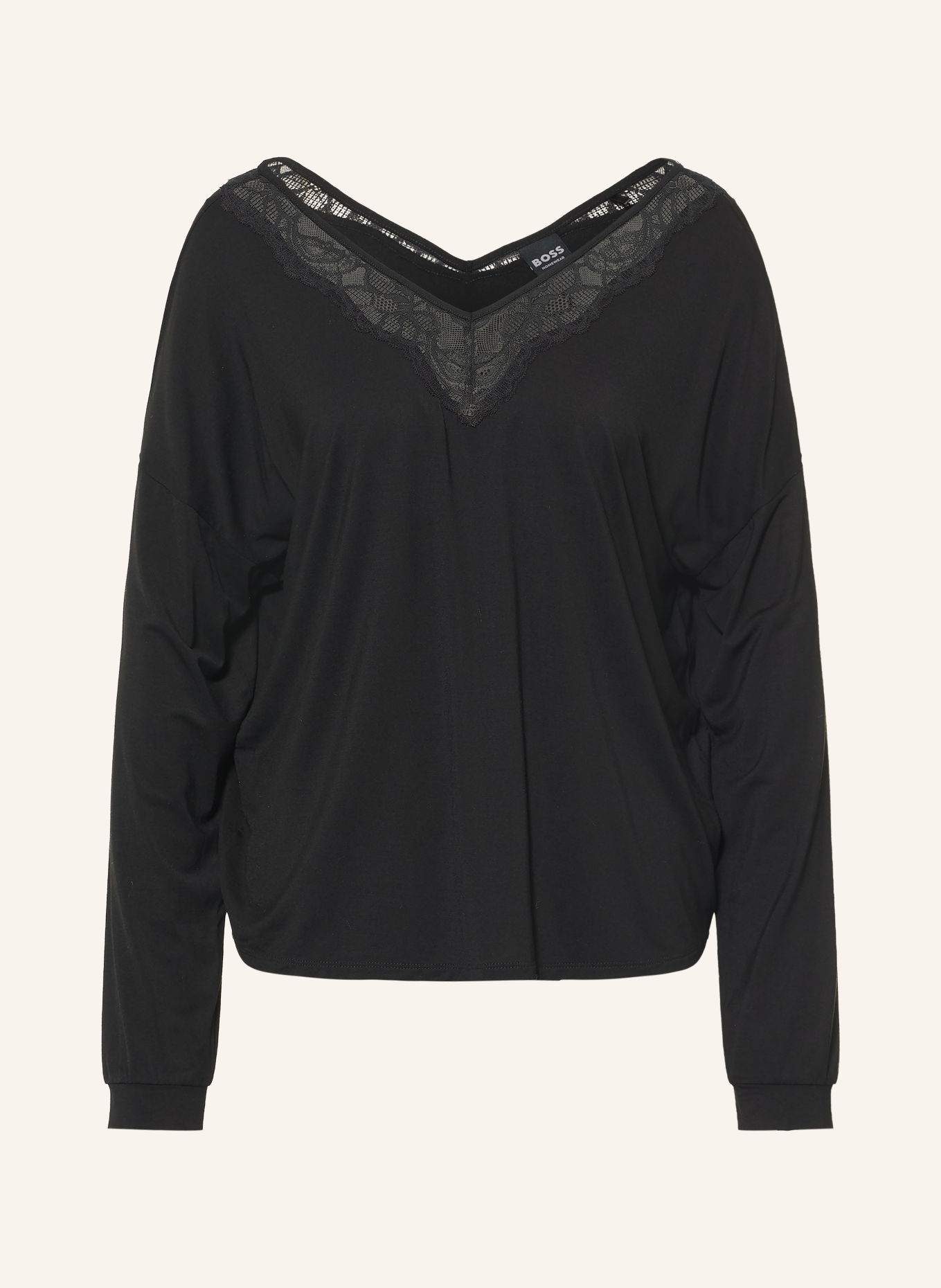 BOSS Pyjamashirt BLOSSOM met kant: ZWART