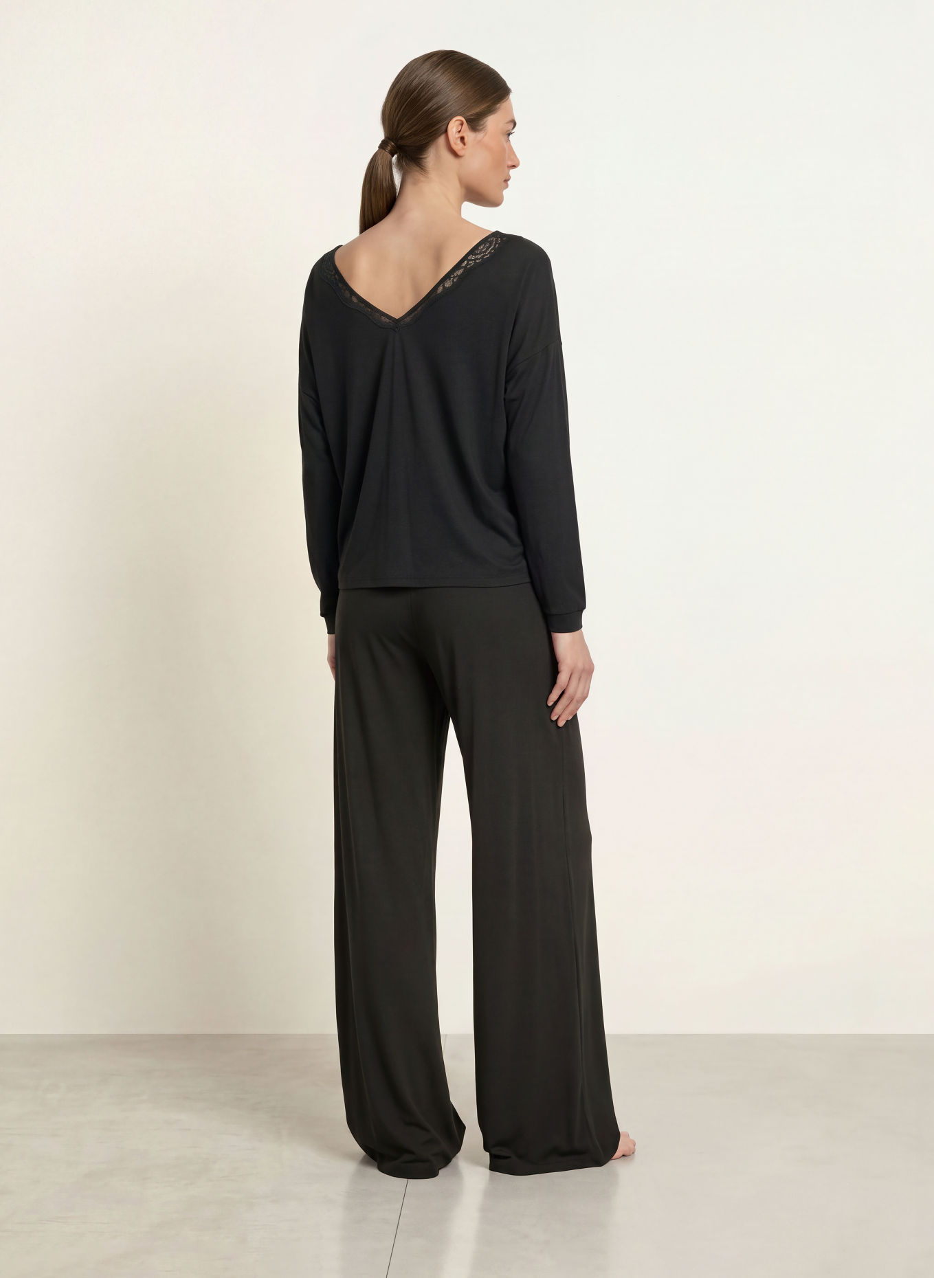 BOSS Pyjamashirt BLOSSOM met kant: ZWART