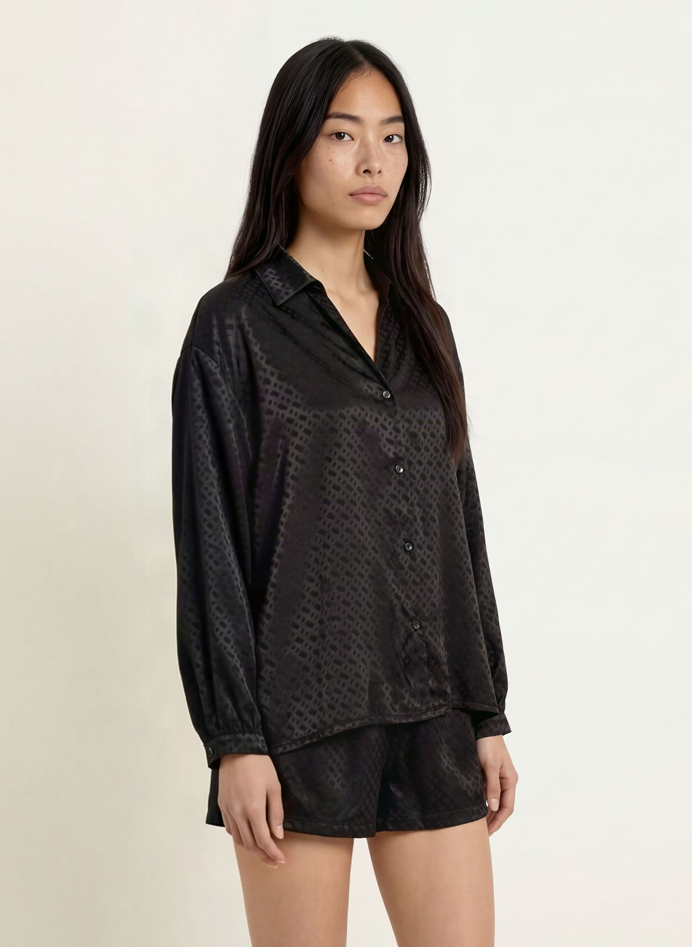 BOSS Schlafshirt aus Jacquard: SCHWARZ