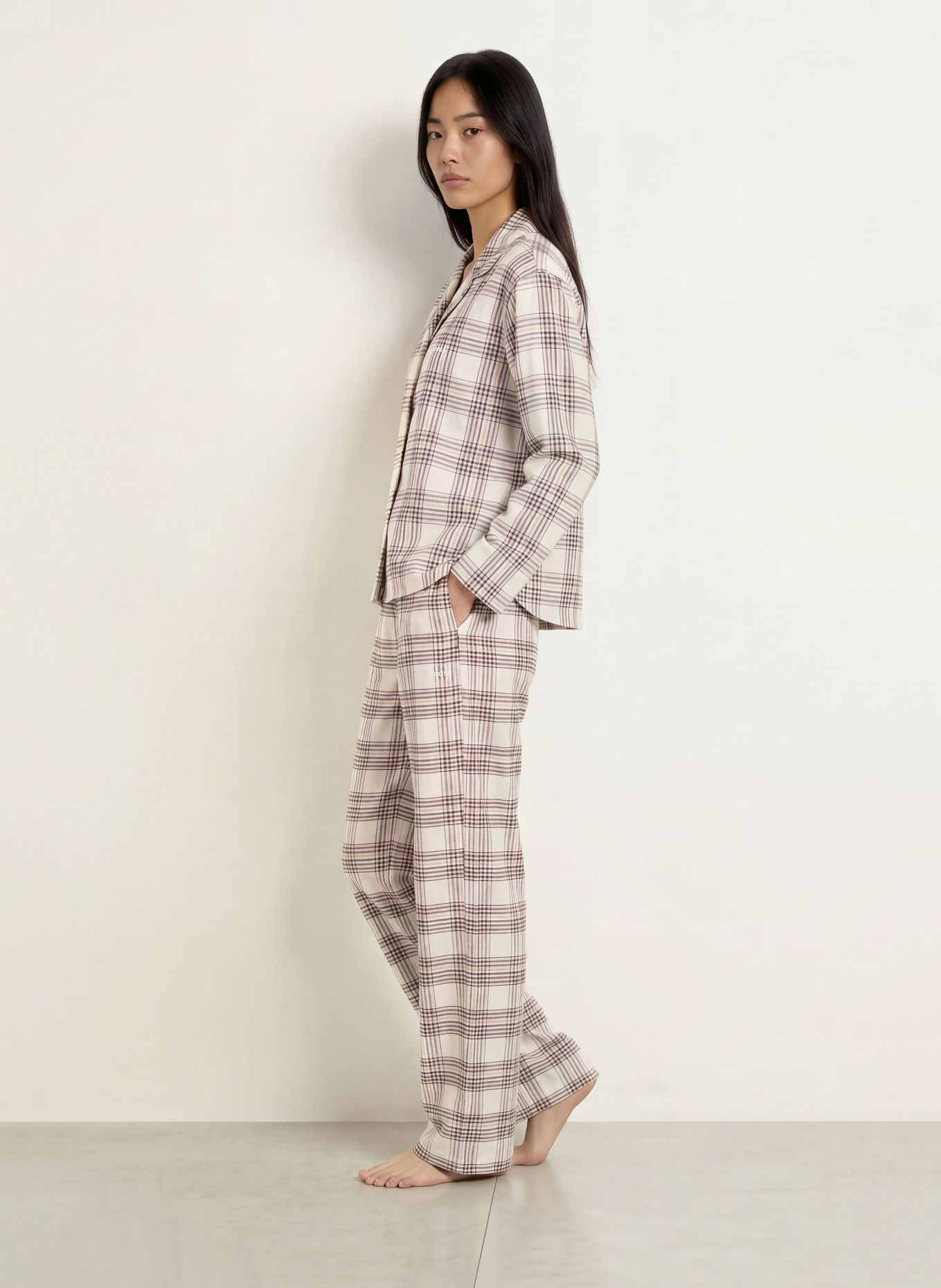 BOSS HOLIDAY Flannel Pajama Bottoms: ECRU / CAMEL / BLACK