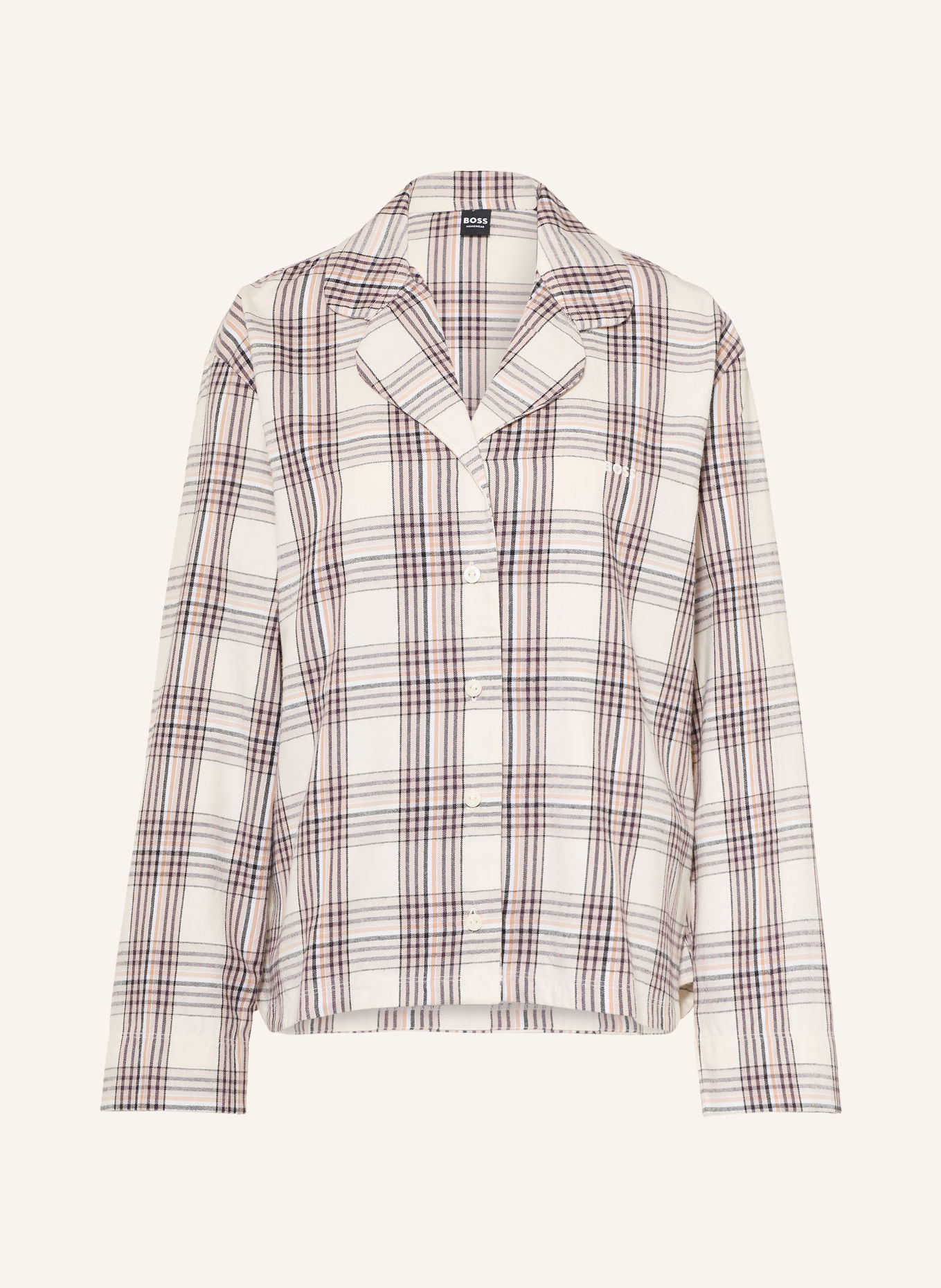 BOSS HOLIDAY flannel pajama shirt: CREAM / BEIGE / DARK GRAY